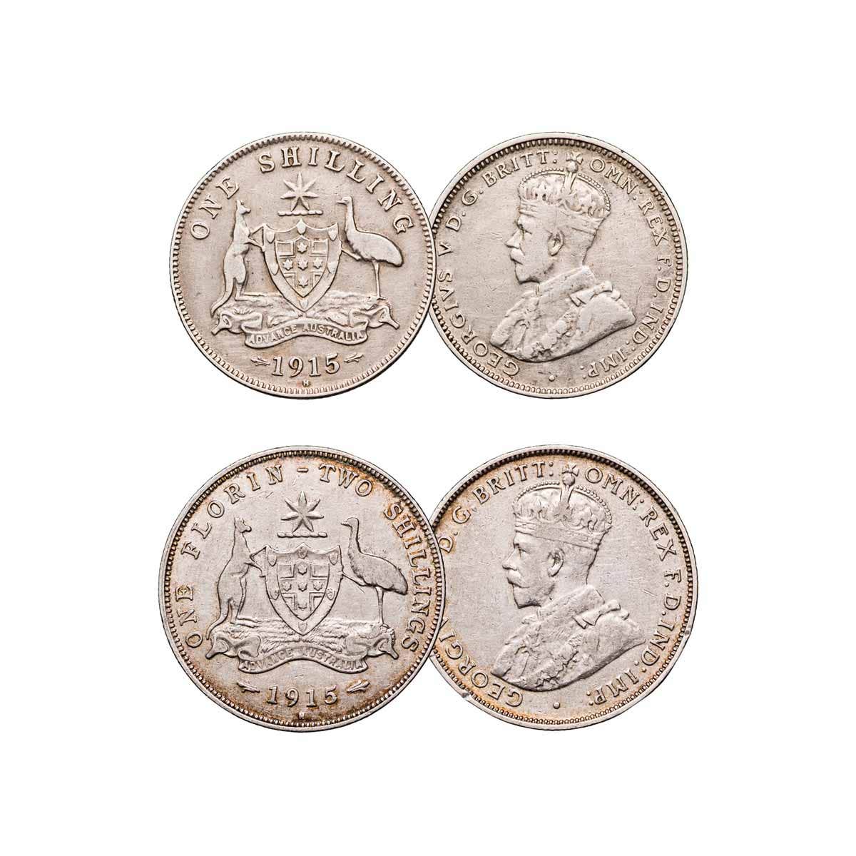 1915H Shilling & Florin Pair Fine