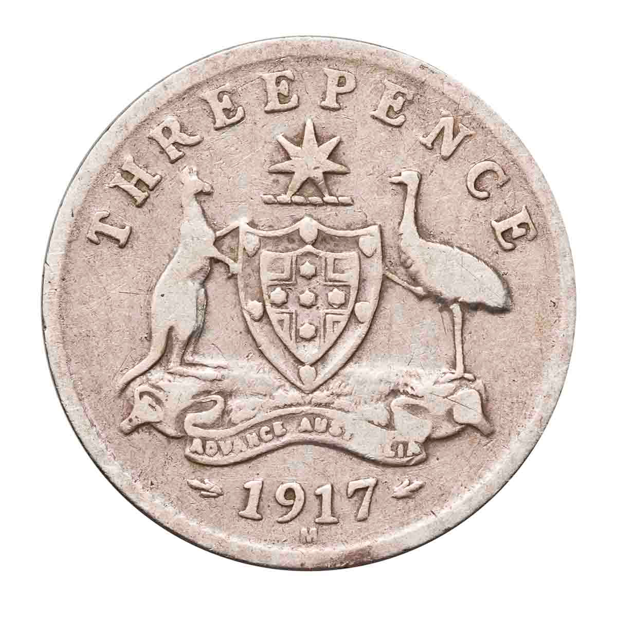 1917 Threepence "Three Legged Emu" Variety with normal Good-VG (2 coins) - Image 4