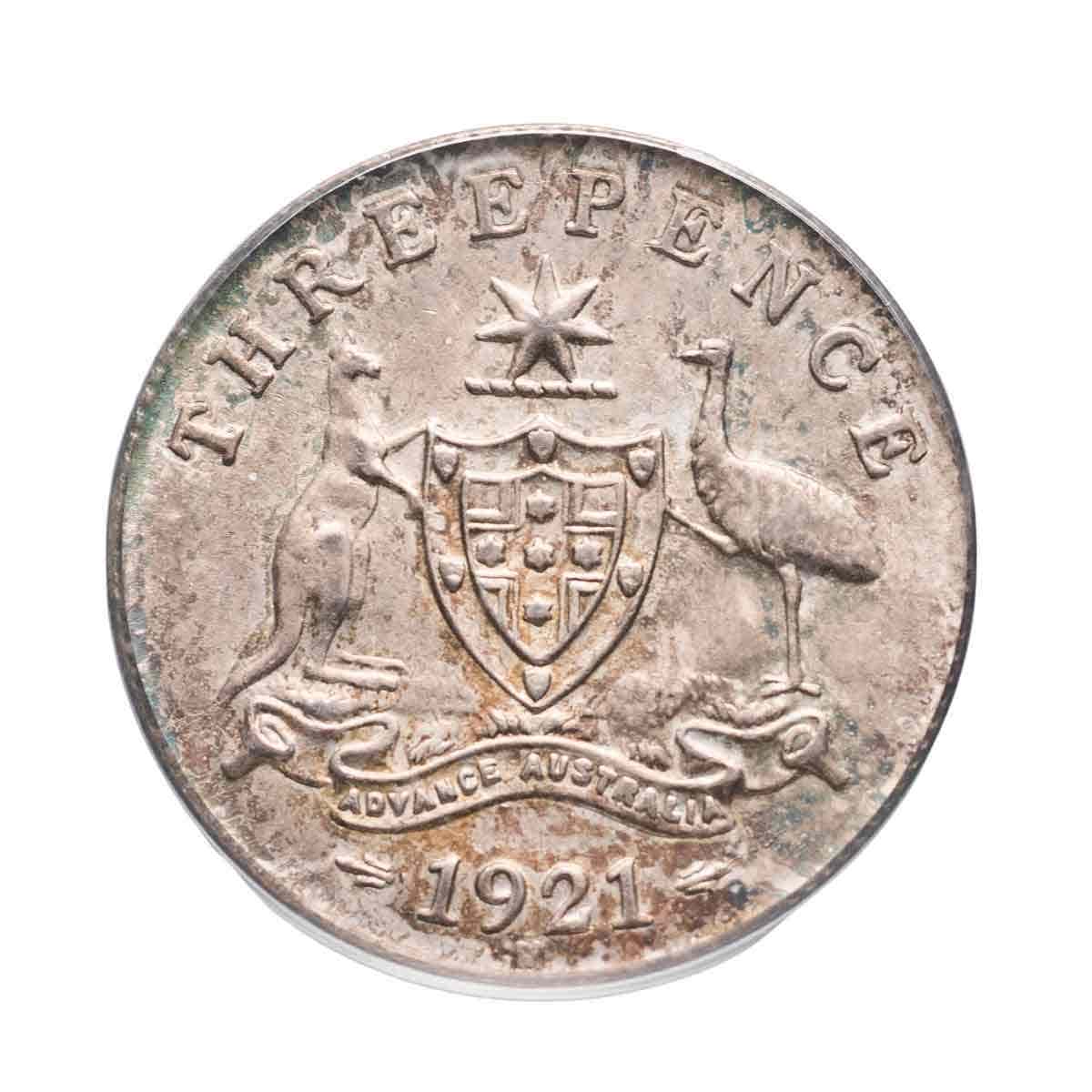 1921M Threepence PCGS MS65 (Gem Uncirculated)