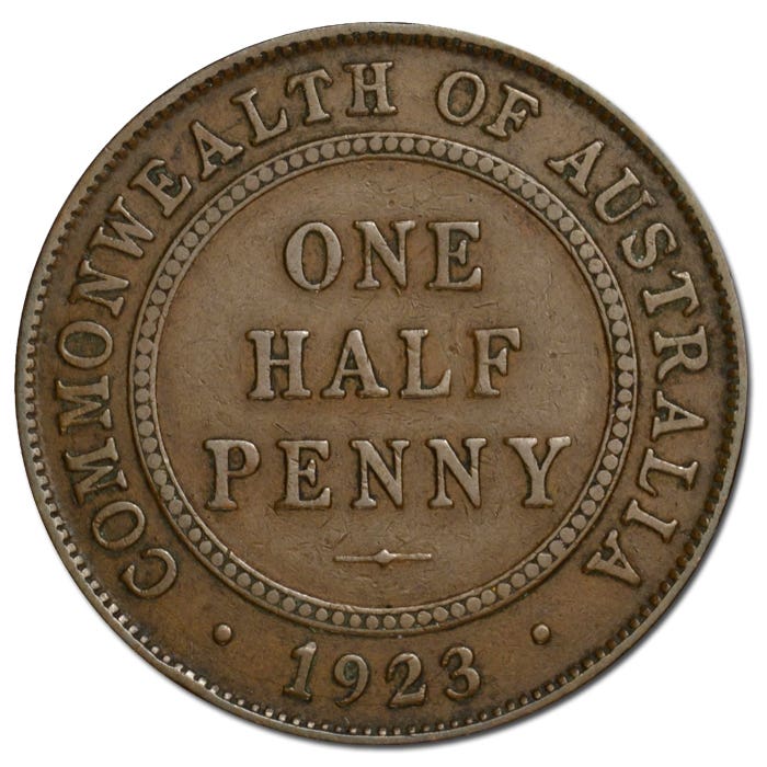 1923 Halfpenny good Fine