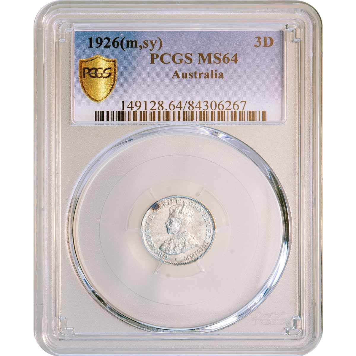 1926 Threepence PCGS MS64 (Choice Uncirculated)