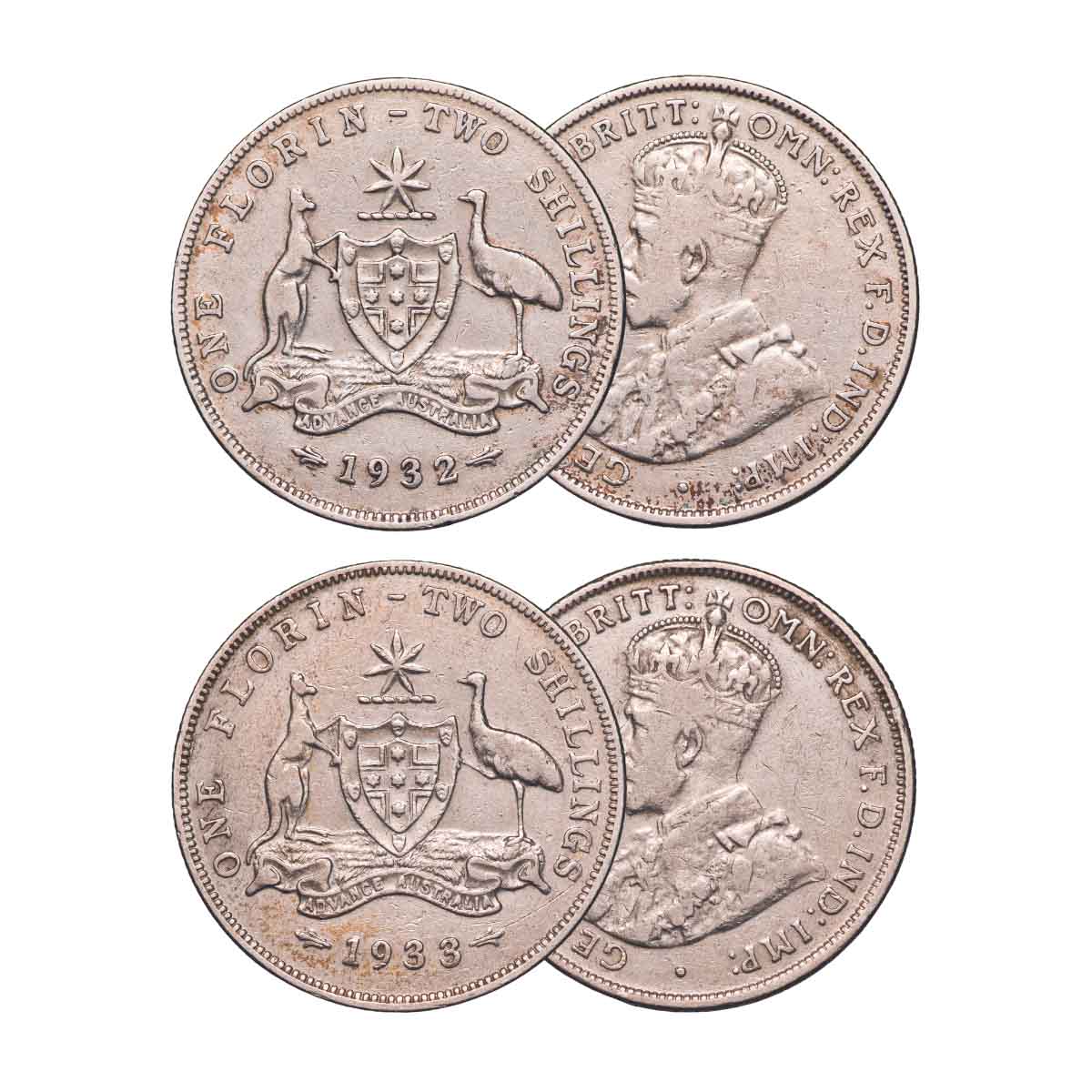 Australia George V 1932 & 1933 Florin Pair Fine