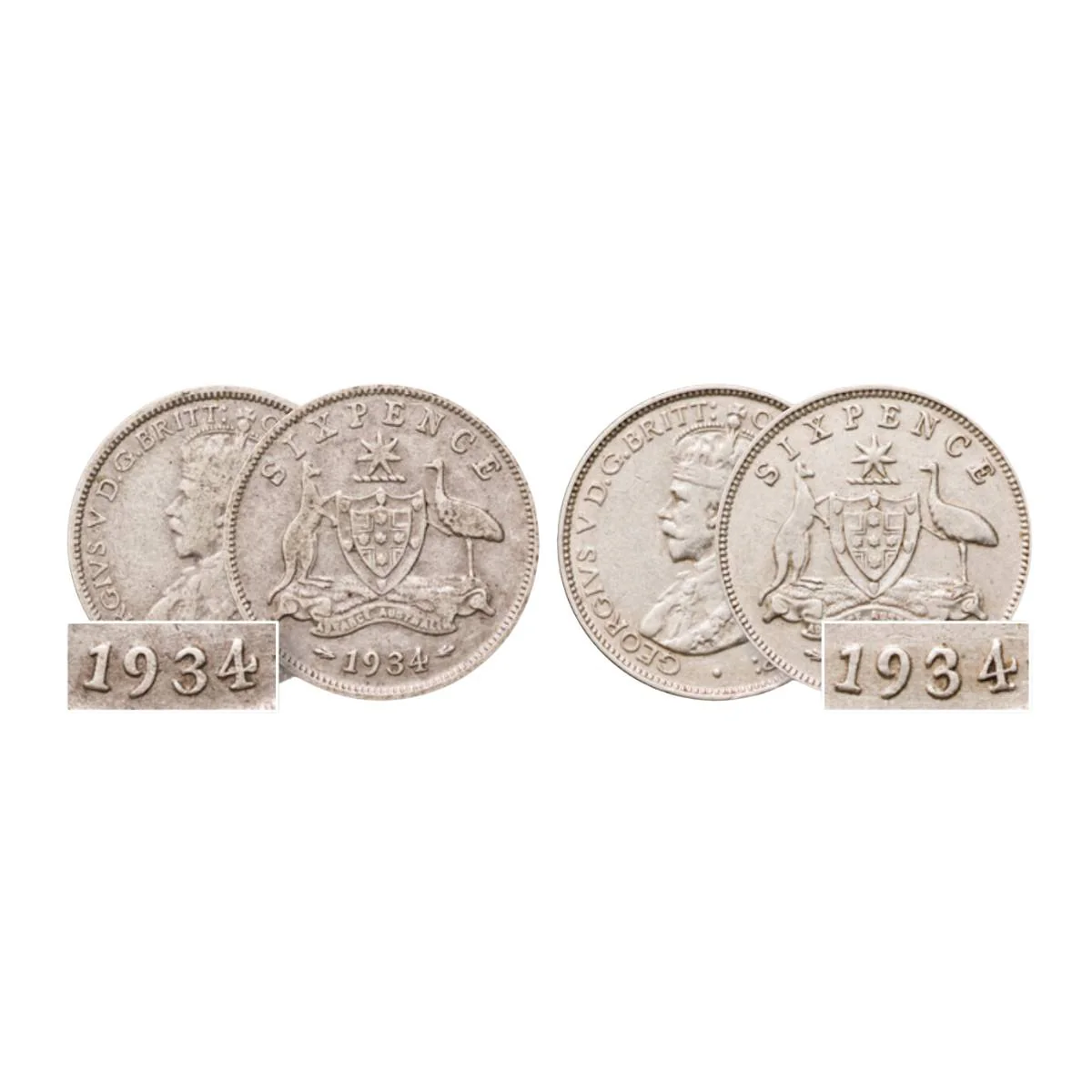 1934 Sixpence Narrow & Wide Date Pair VG (2 coins)