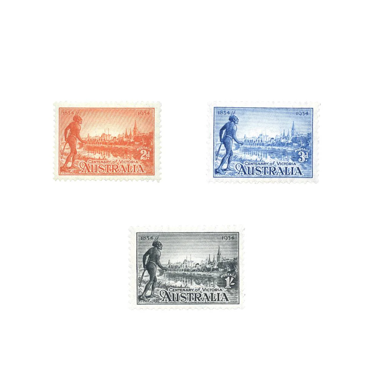 Australia Victoria Centenary 1934 Stamp Trio Mint Unhinged