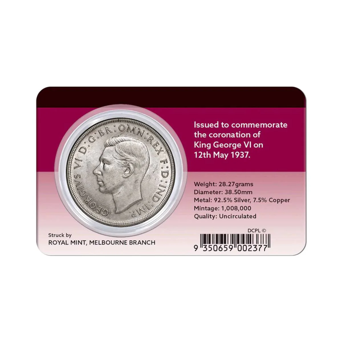 Australia George VI 1937 Crown Uncirculated Coin Pack - Image 2