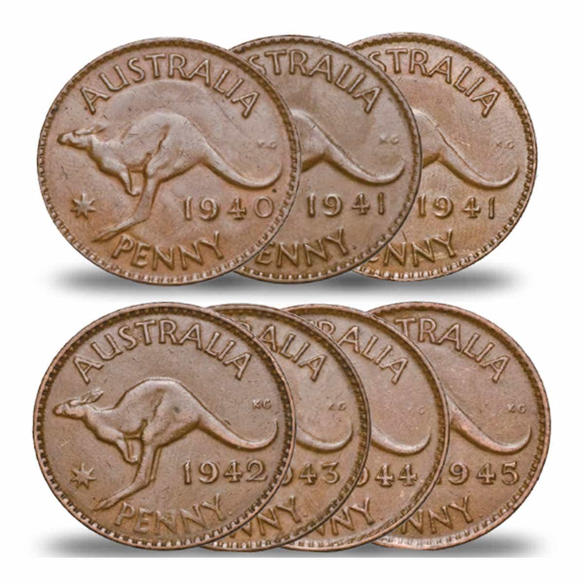 1940-45 Perth Mint Penny 7-Coin Set Very Fine - Image 6