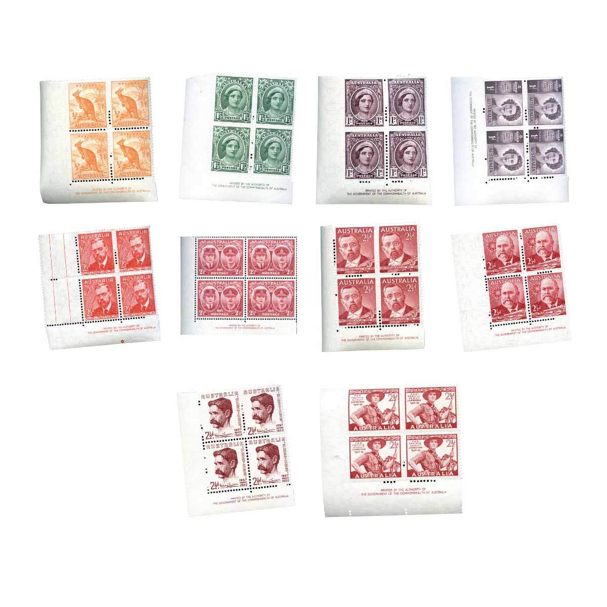 1942-1951 10 different Imprint blocks of 4 MUH