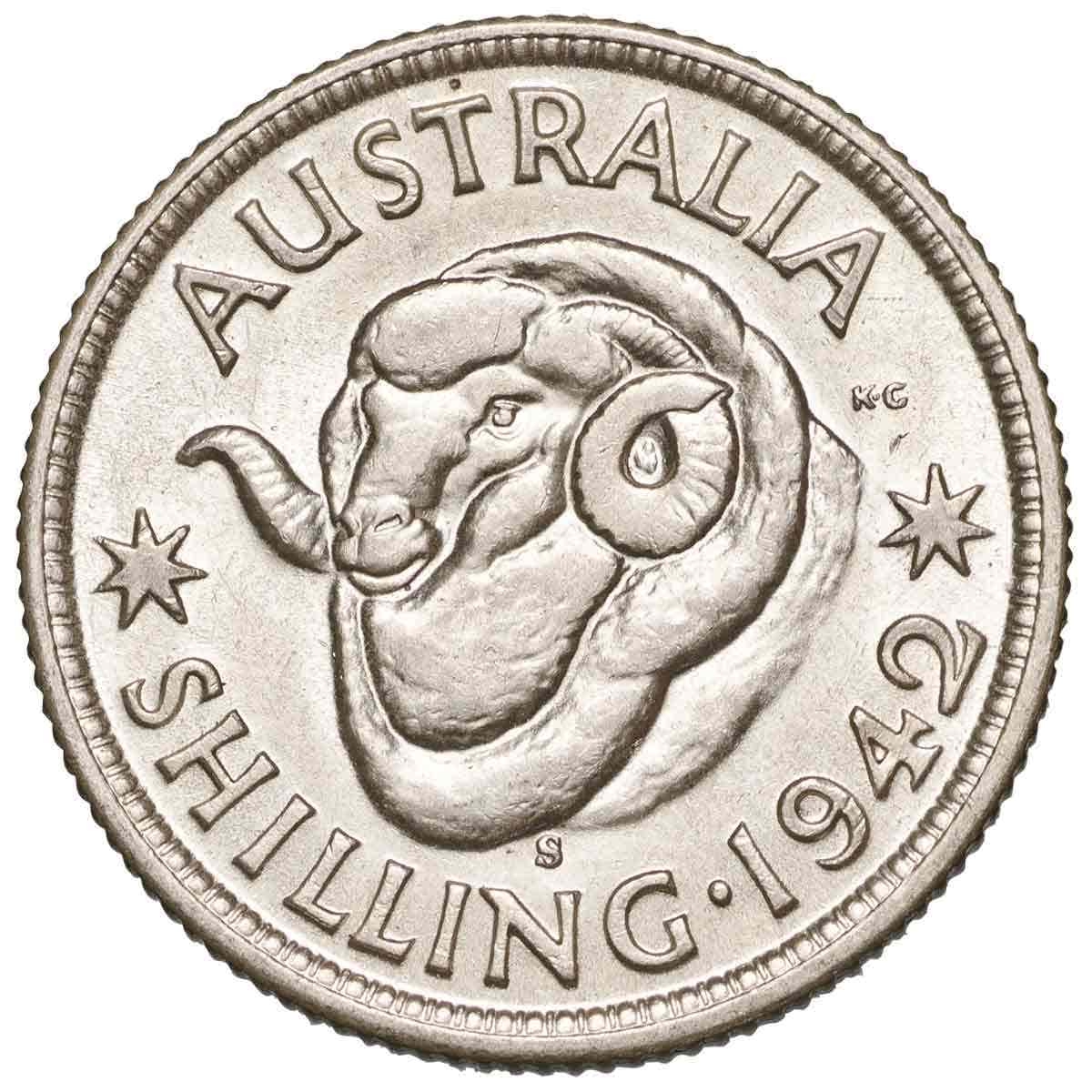1942-44 Shilling 3-Coin Set Extremely Fine-about Uncirculated - Image 3