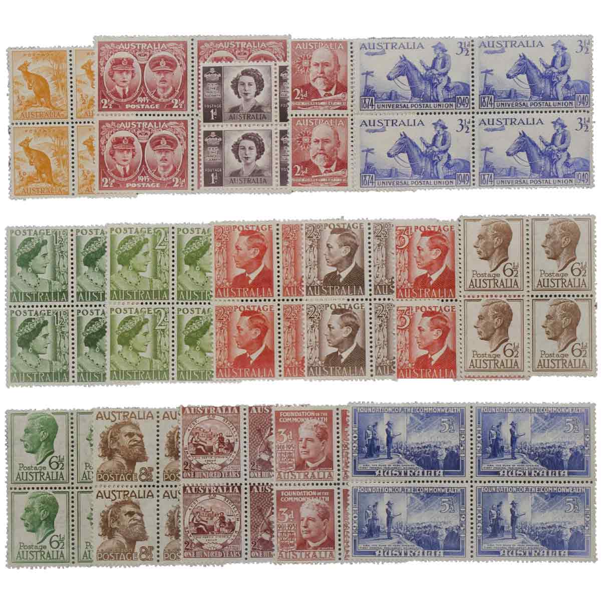 1942-52 Set of 16 Different Blocks of Four (64 stamps) Mint Unhinged
