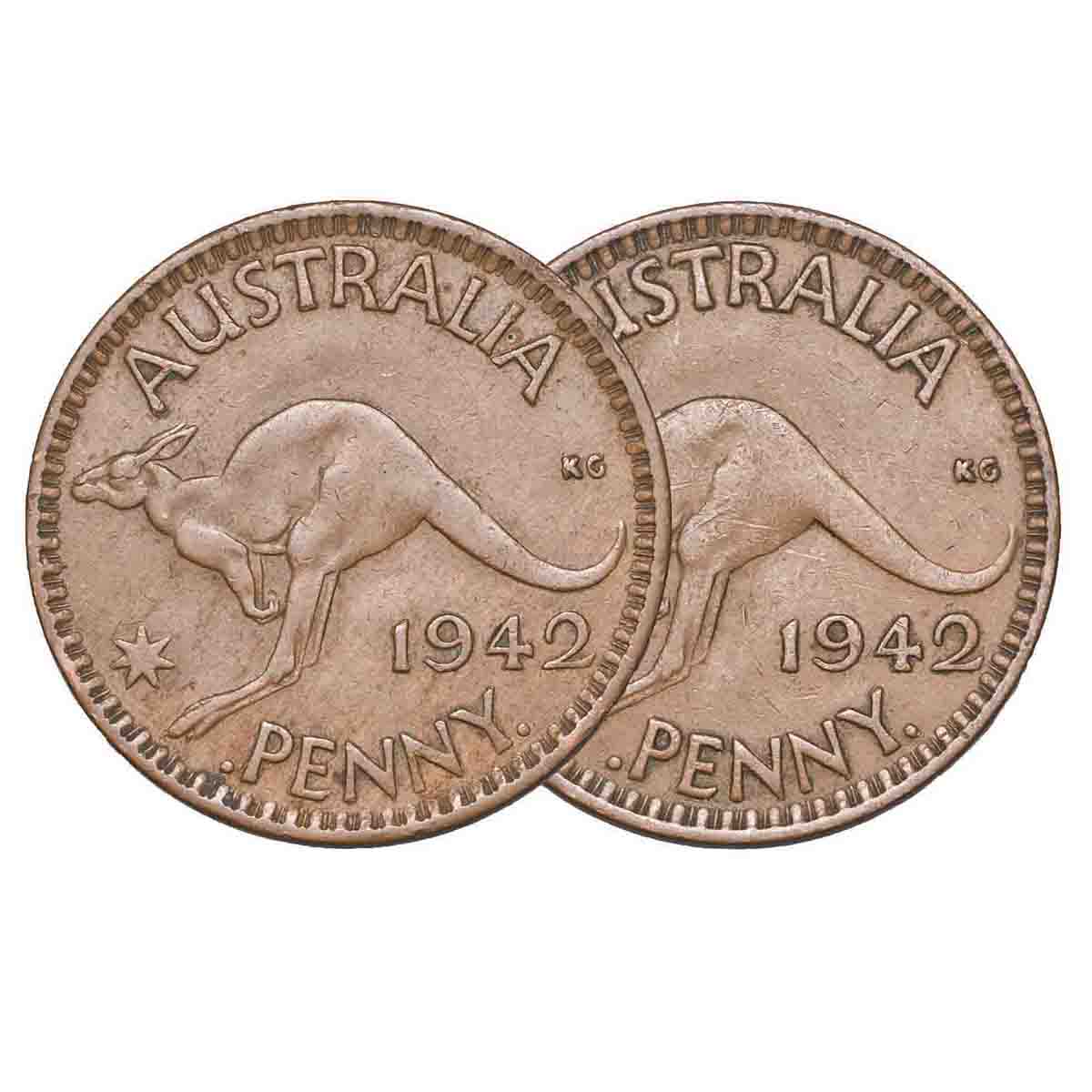1942 Bombay Penny No 'I' Mintmark & Standard Type Pair Fine - Image 2