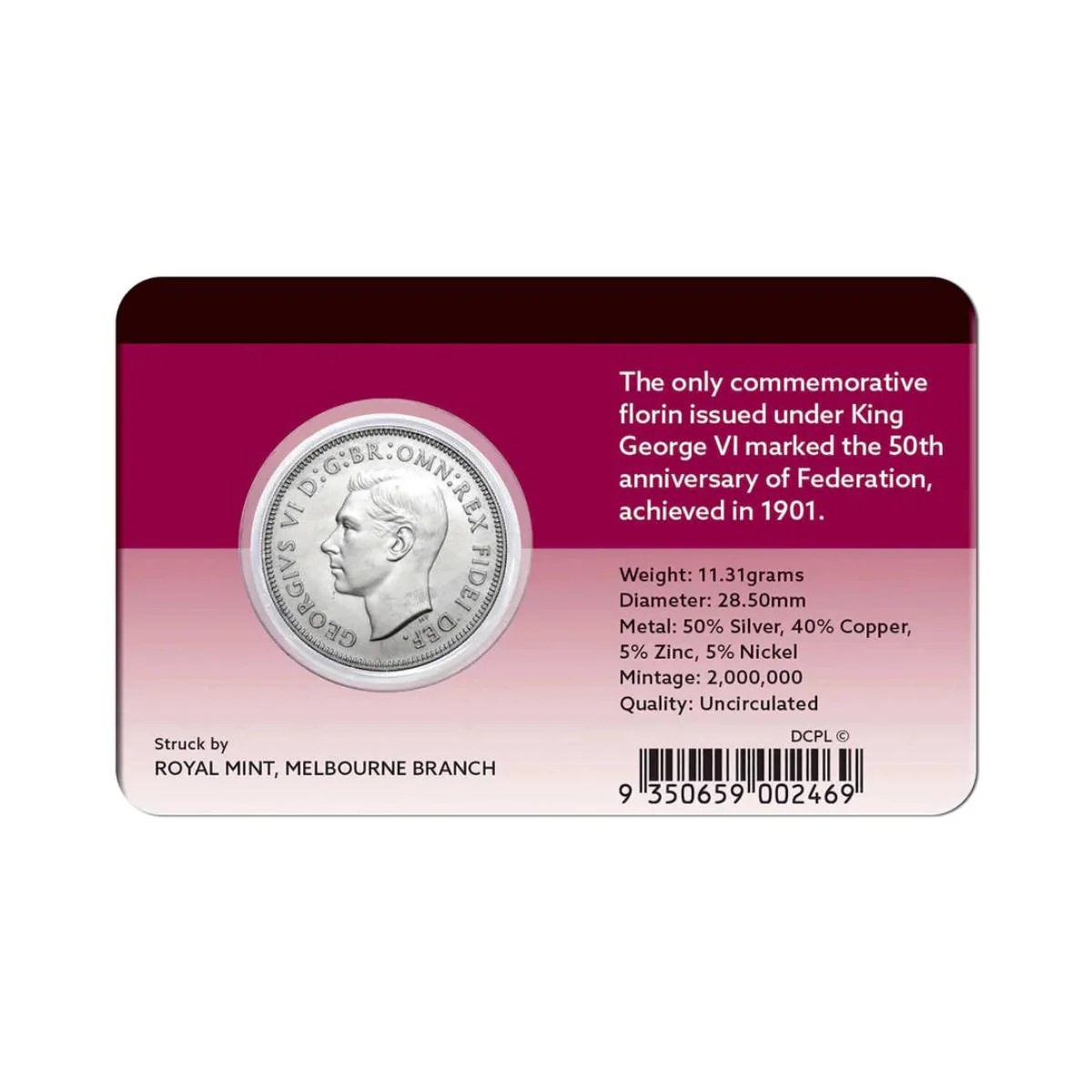 George VI 1951 Federation Florin Uncirculated - Image 2