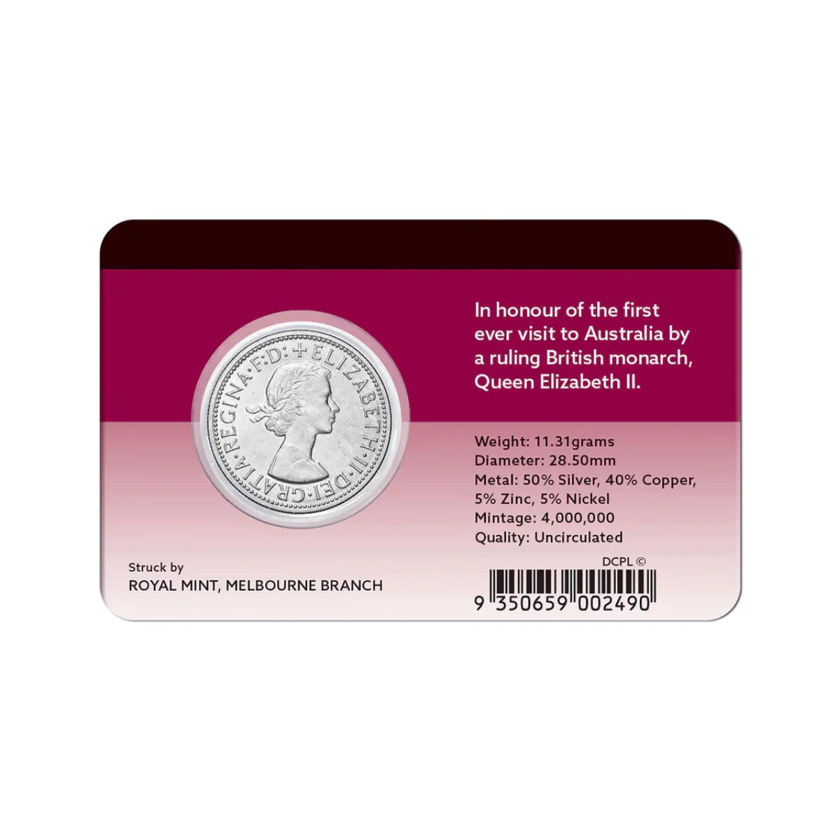 Elizabeth II 1954 Royal Visit Florin Uncirculated - Image 2