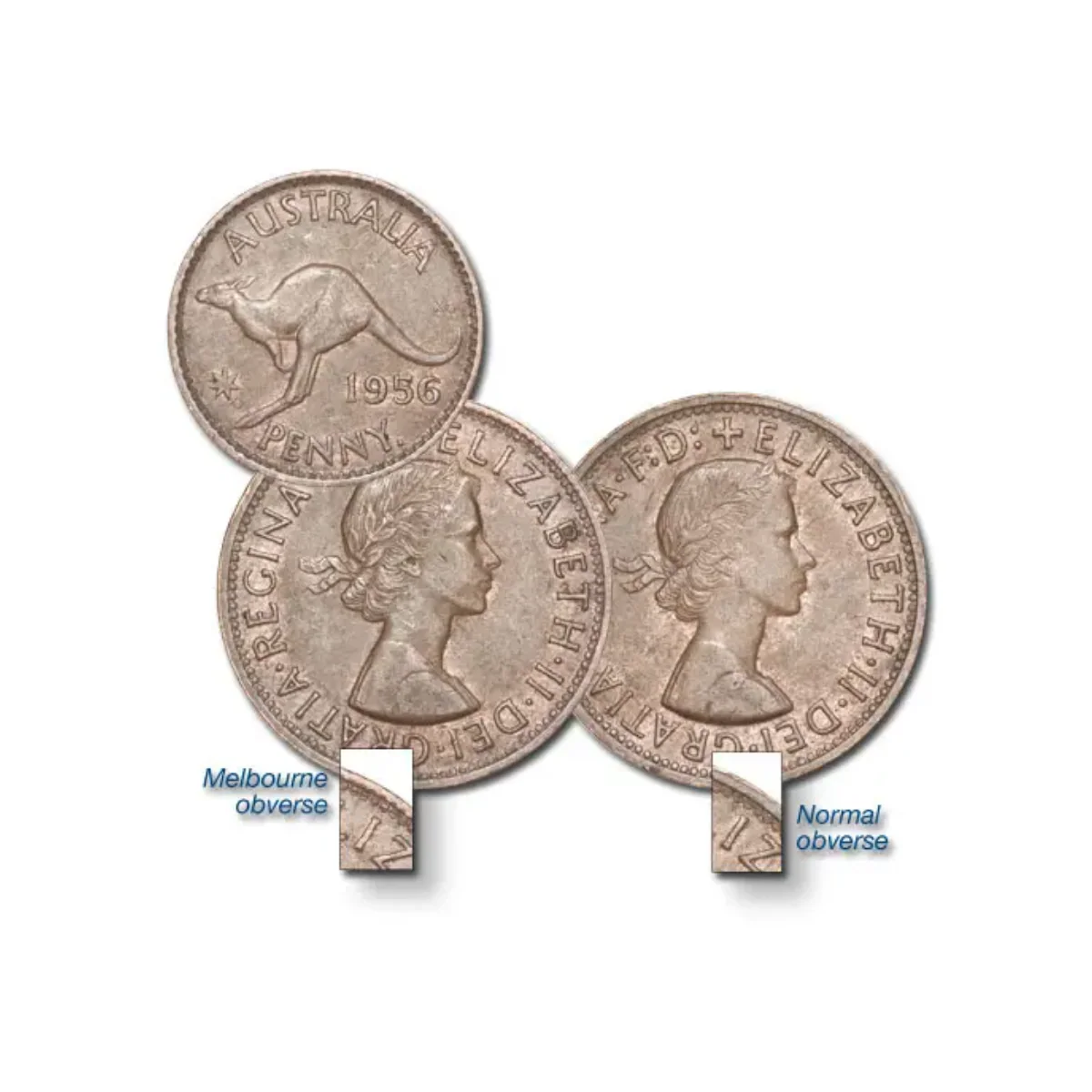 1956Y Penny with Melbourne Obverse Standard Type Pair Ave Circ
