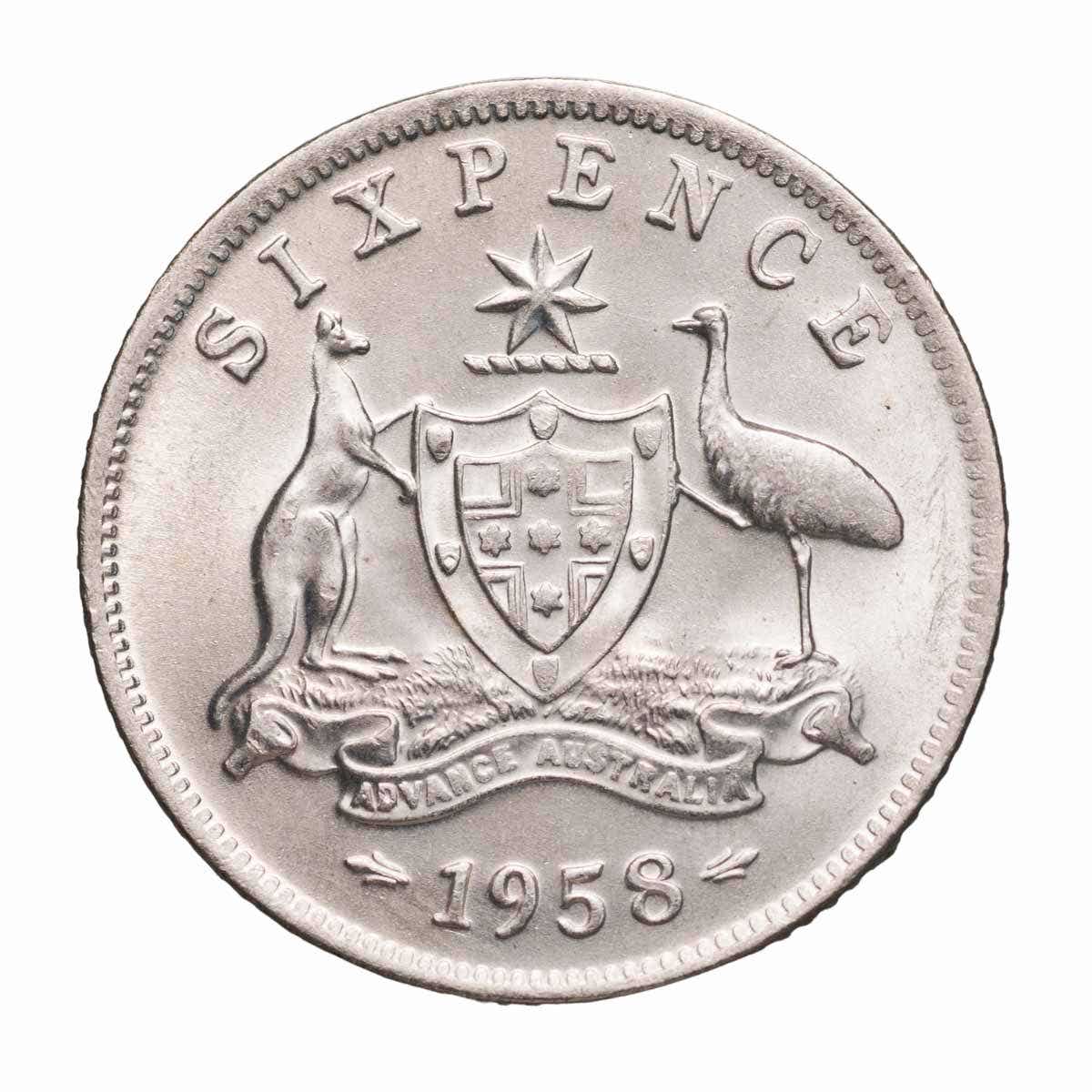 Australia Elizabeth II 1958 Sixpence Choice Uncirculated Coin