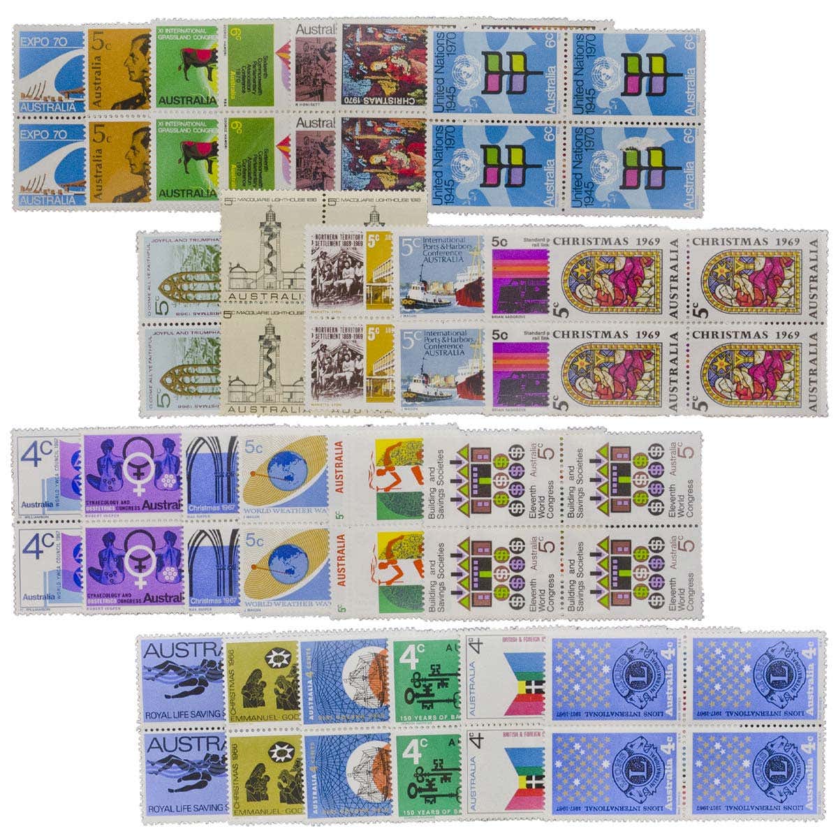 Australia 1966-70 Blocks of Four Stamps 25-Block Set Mint Unhinged