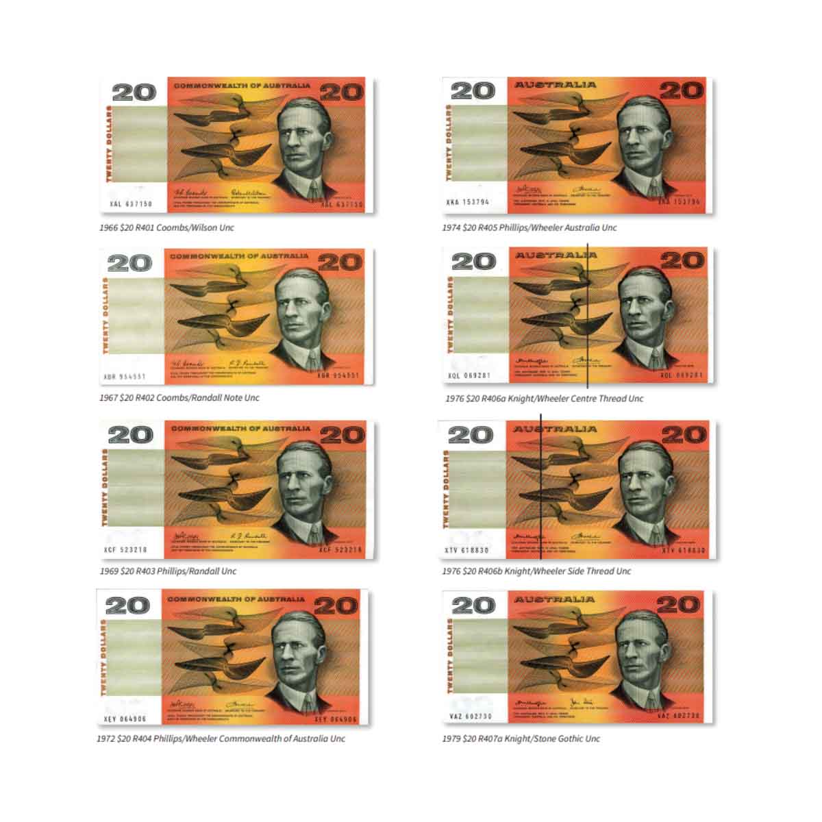 1966-93 $20 16-Note Complete Collection Uncirculated - Image 3
