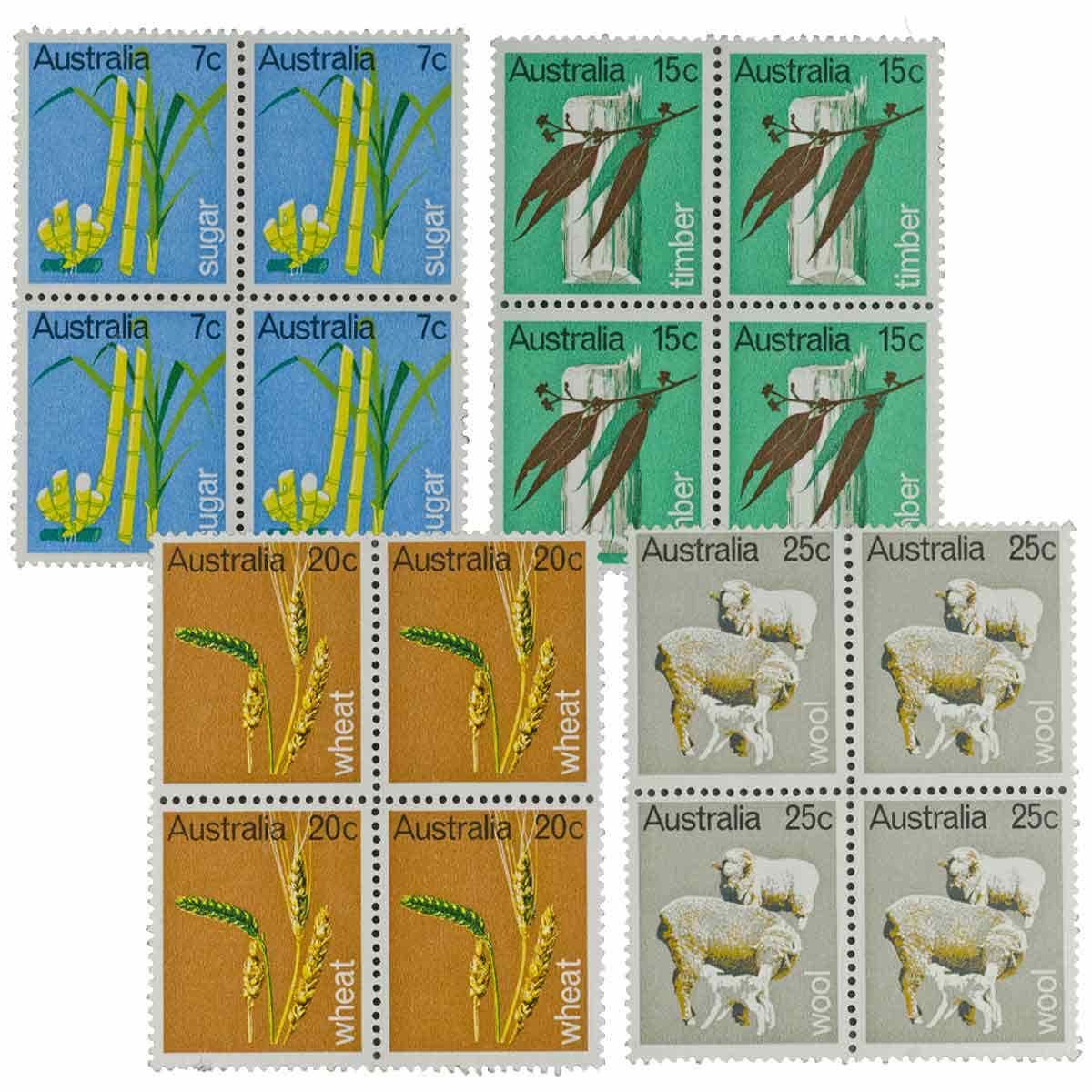1969 Primary Industries Blocks of Four Set of 4 (16 stamps) Mint Unhinged