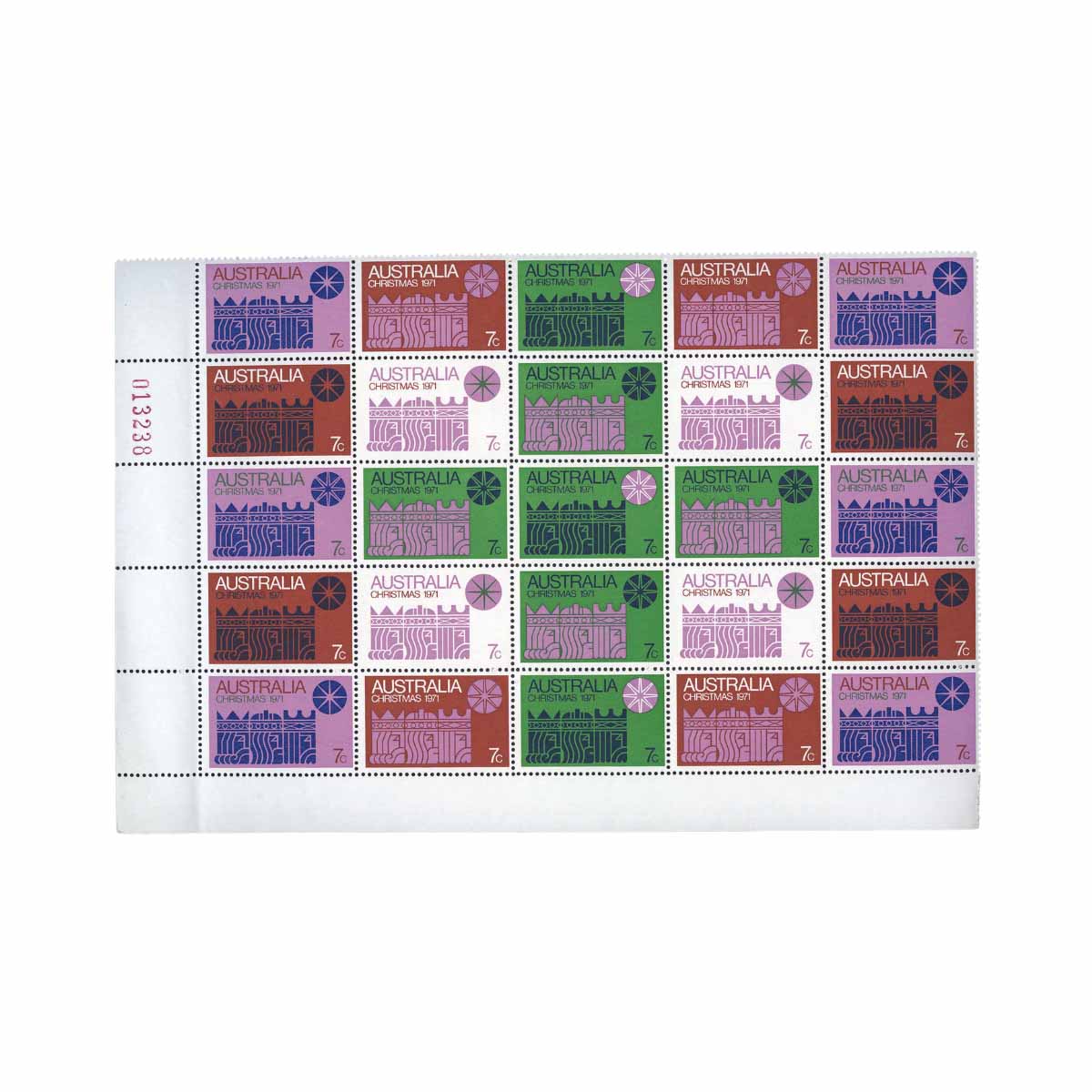 Australia 1971 Christmas 7c Block of 25 White Paper Mint Unhinged