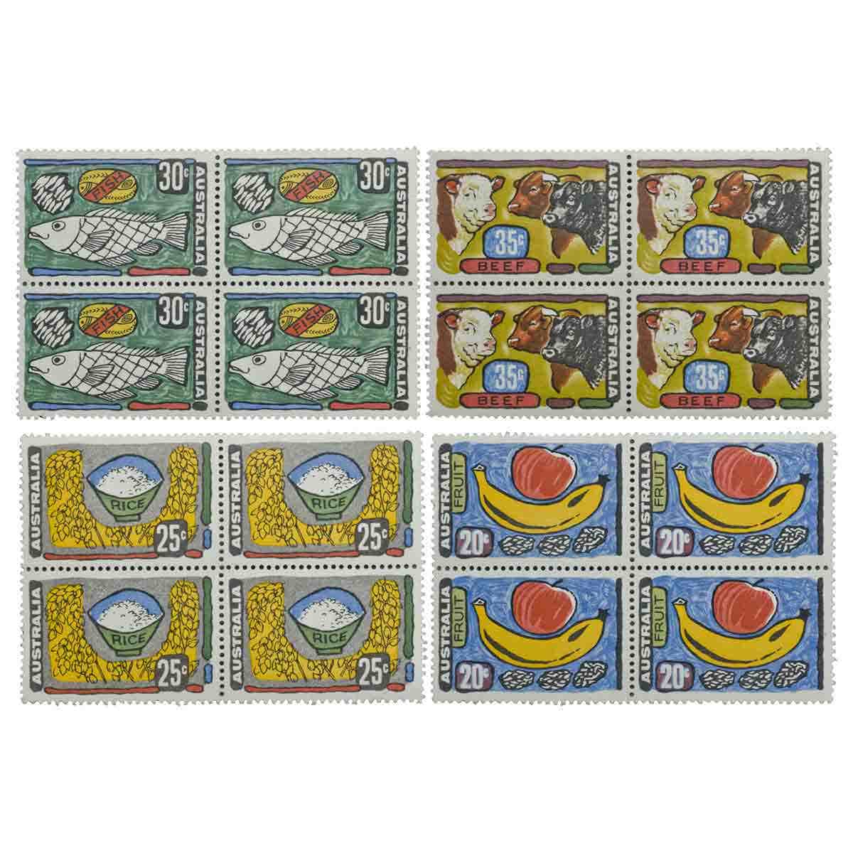 1972 Primary Produce Blocks of Four Set of 4 (16 stamps) Mint Unhinged