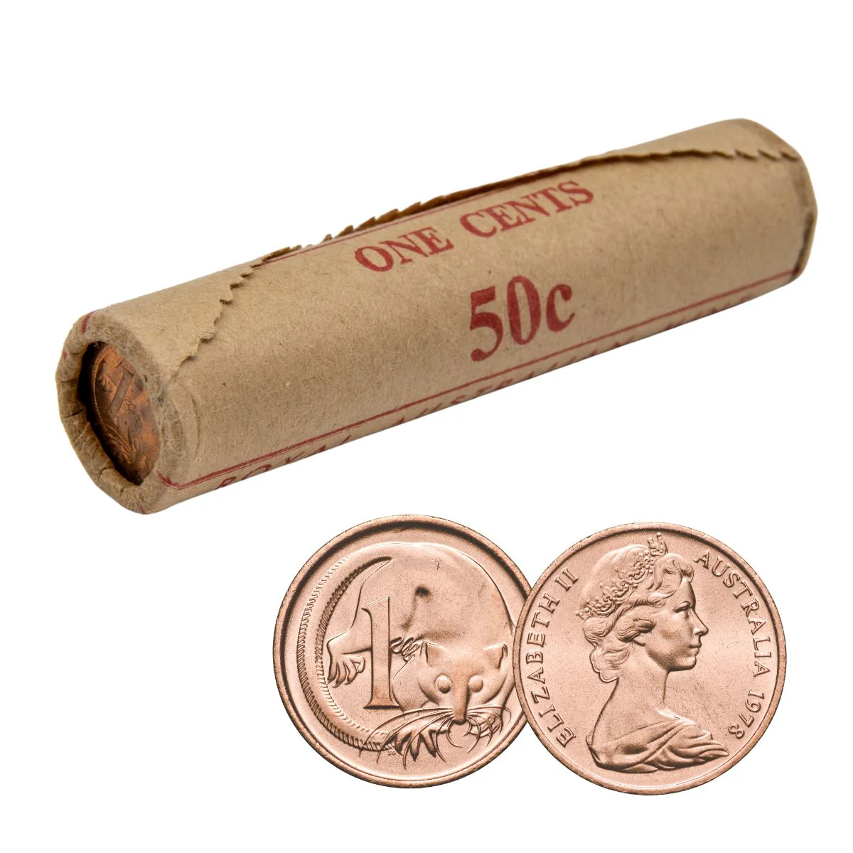 Australia 1978 1c Bronze Uncirculated 50-Coin Heads/Tails RAM Mint Roll