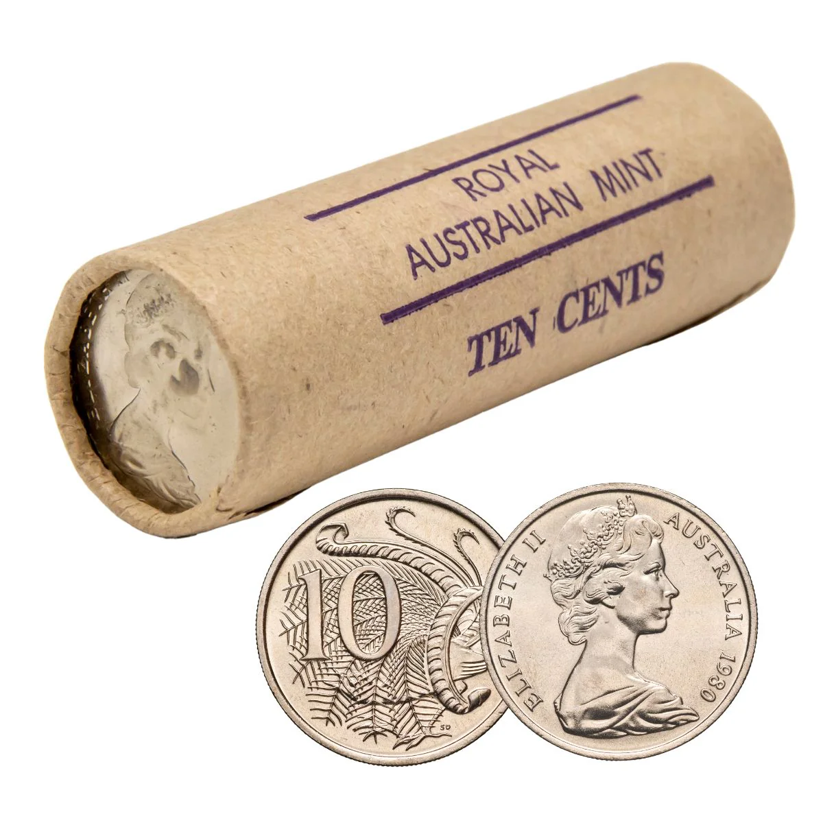 Australia 1980 10c Cupro-Nickel Uncirculated 40-Coin Heads/Tails RAM Mint Roll