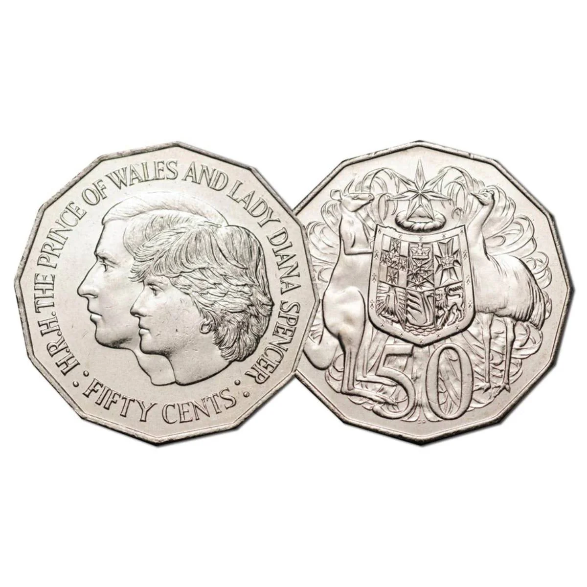 Australia 1981 50c Royal Wedding & Coat of Arms Cupro-Nickel Uncirculated Pair