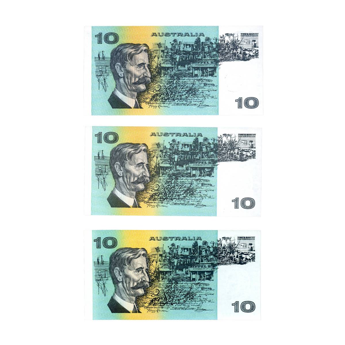 Australia 1985-91 Last Three Paper $10 Uncirculated Banknote Set - Image 2