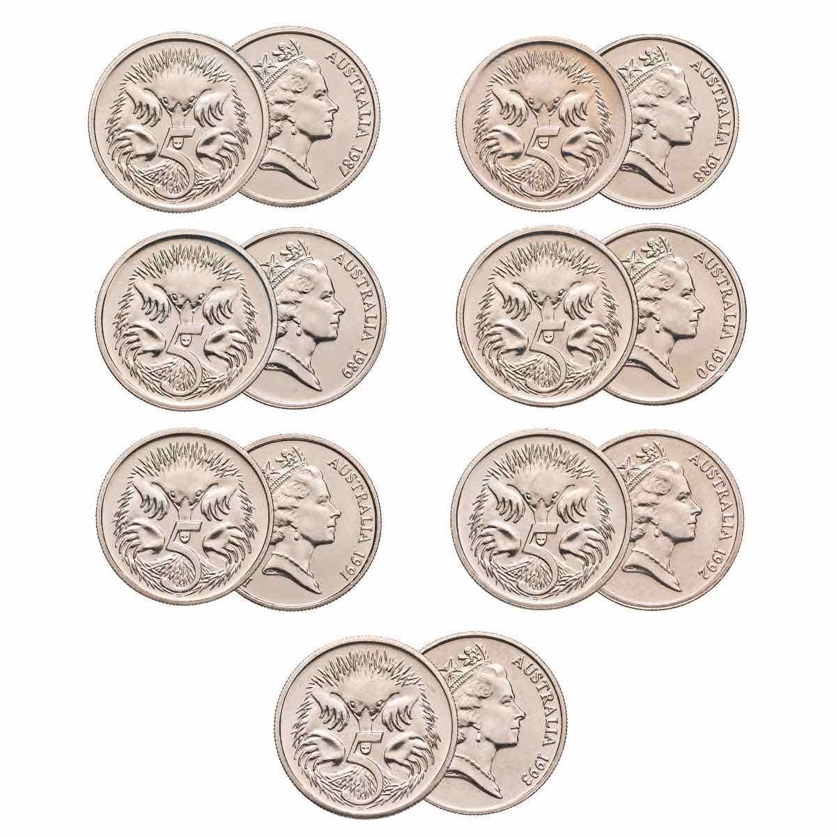 1987-1993 5c Specimen 7-Coin Set