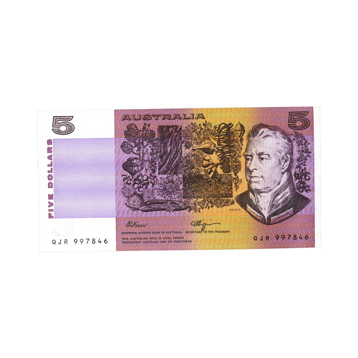 Australia 1990 $5 R212L Fraser/Higgins QJR Last Prefix Uncirculated Banknote