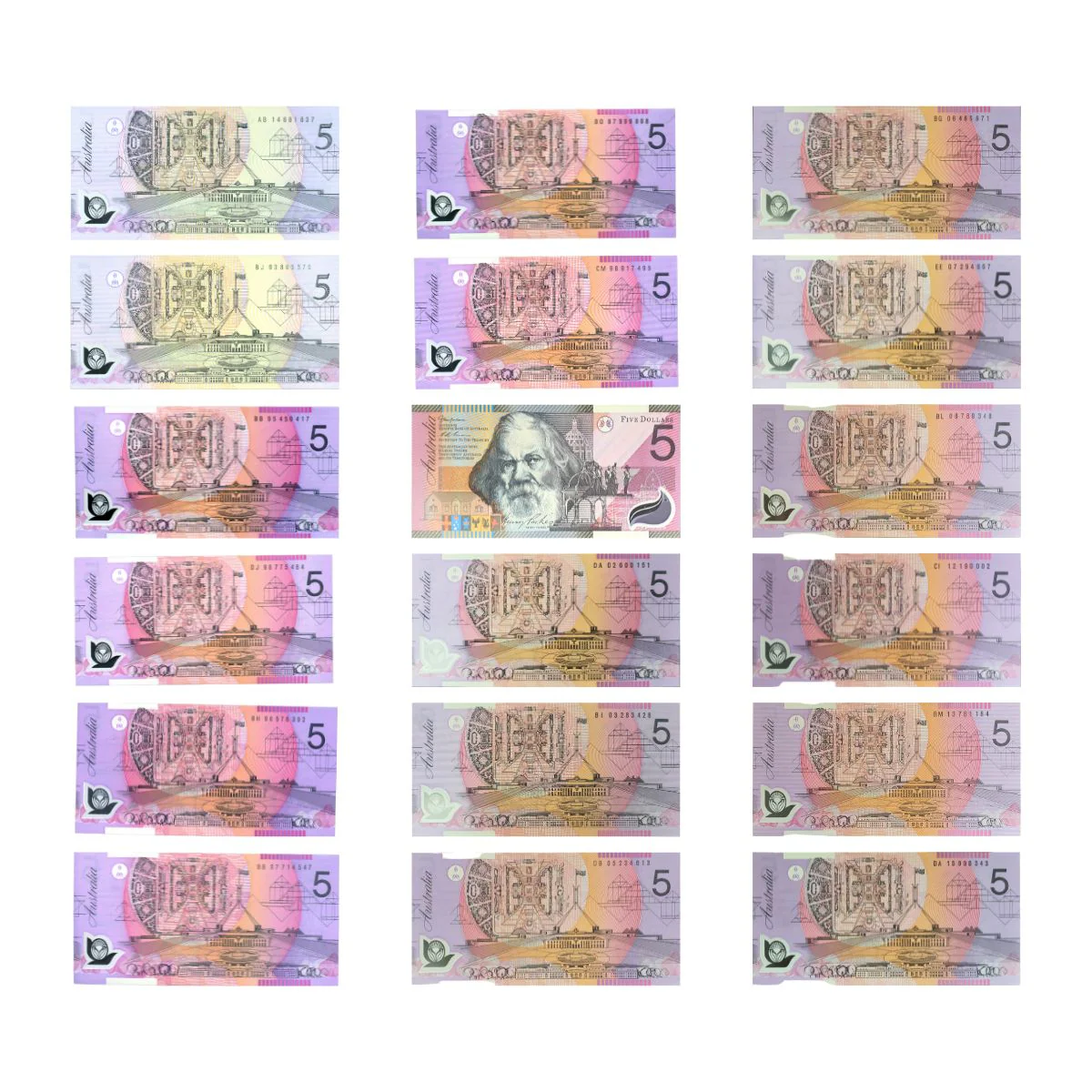 Australia $5 Banknote 1992-2015 Polymer Uncirculated 18-Note Collection - Image 3