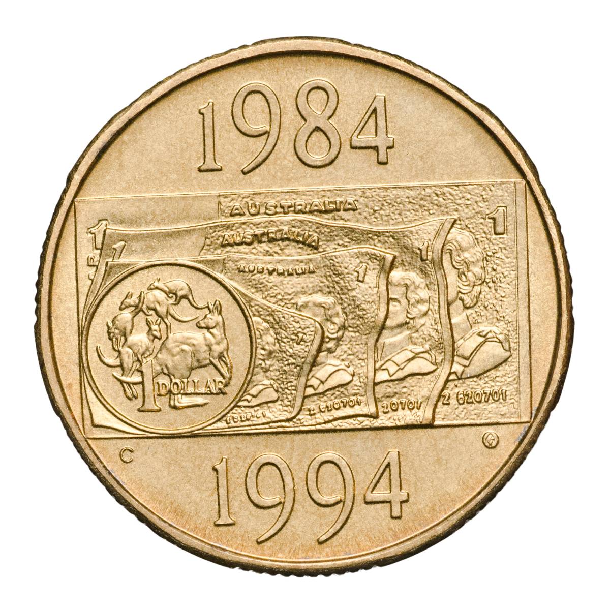 Australia Decade Dollar 1994 $1 C Mintmark Uncirculated Coin