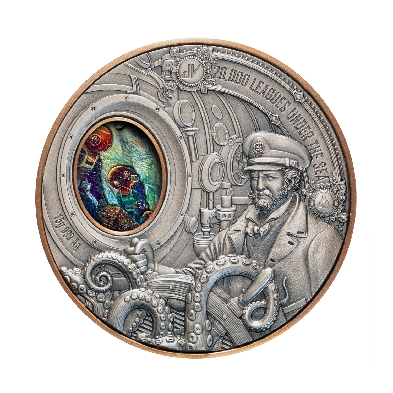 20,000 Leagues under the Sea 2026 $1 High Relief Rotating Silver & Copper Bimetal Antique Coin - Image 3