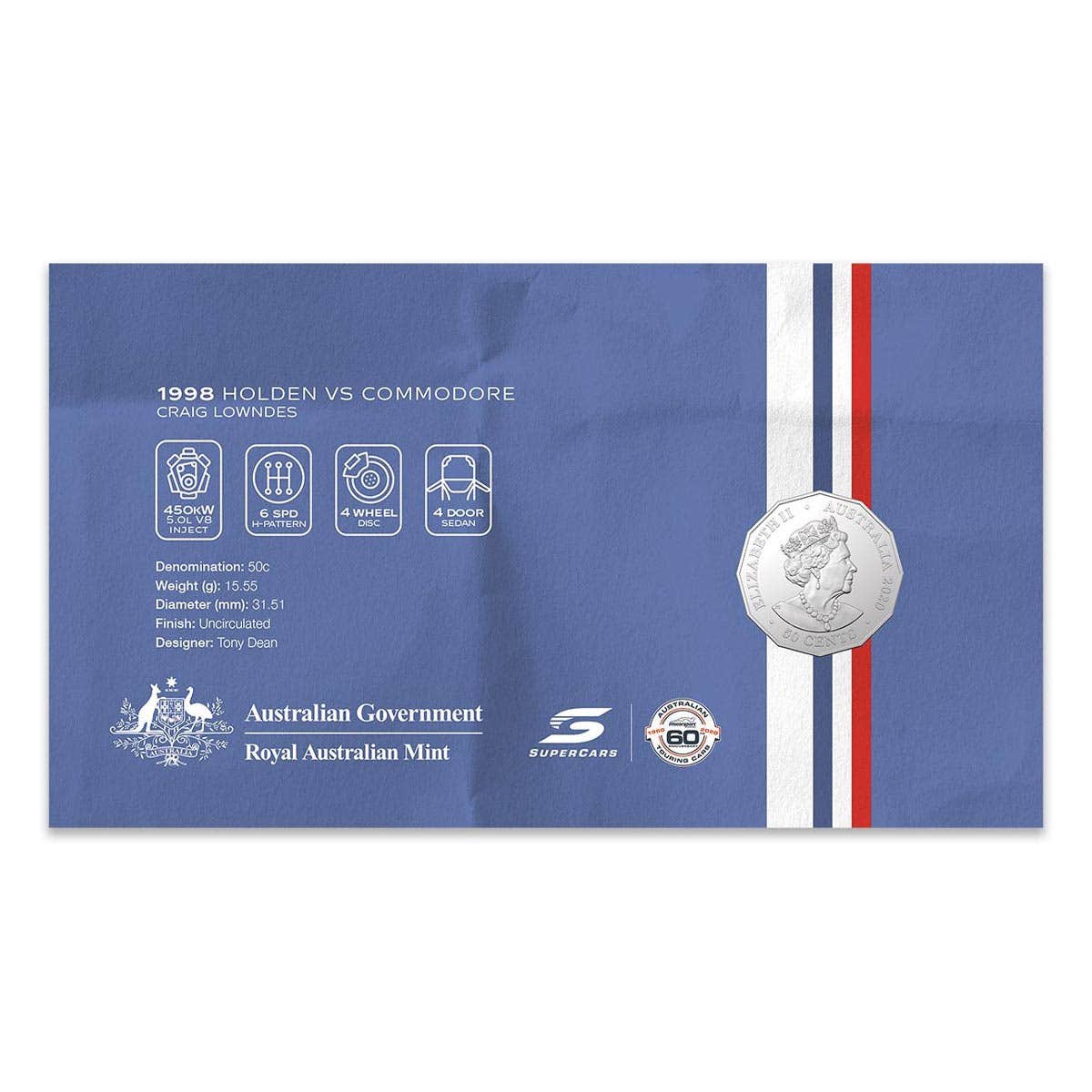 2020 50c 60 Years of Supercars VS Commodore Stamp & Coin Cover - Image 4