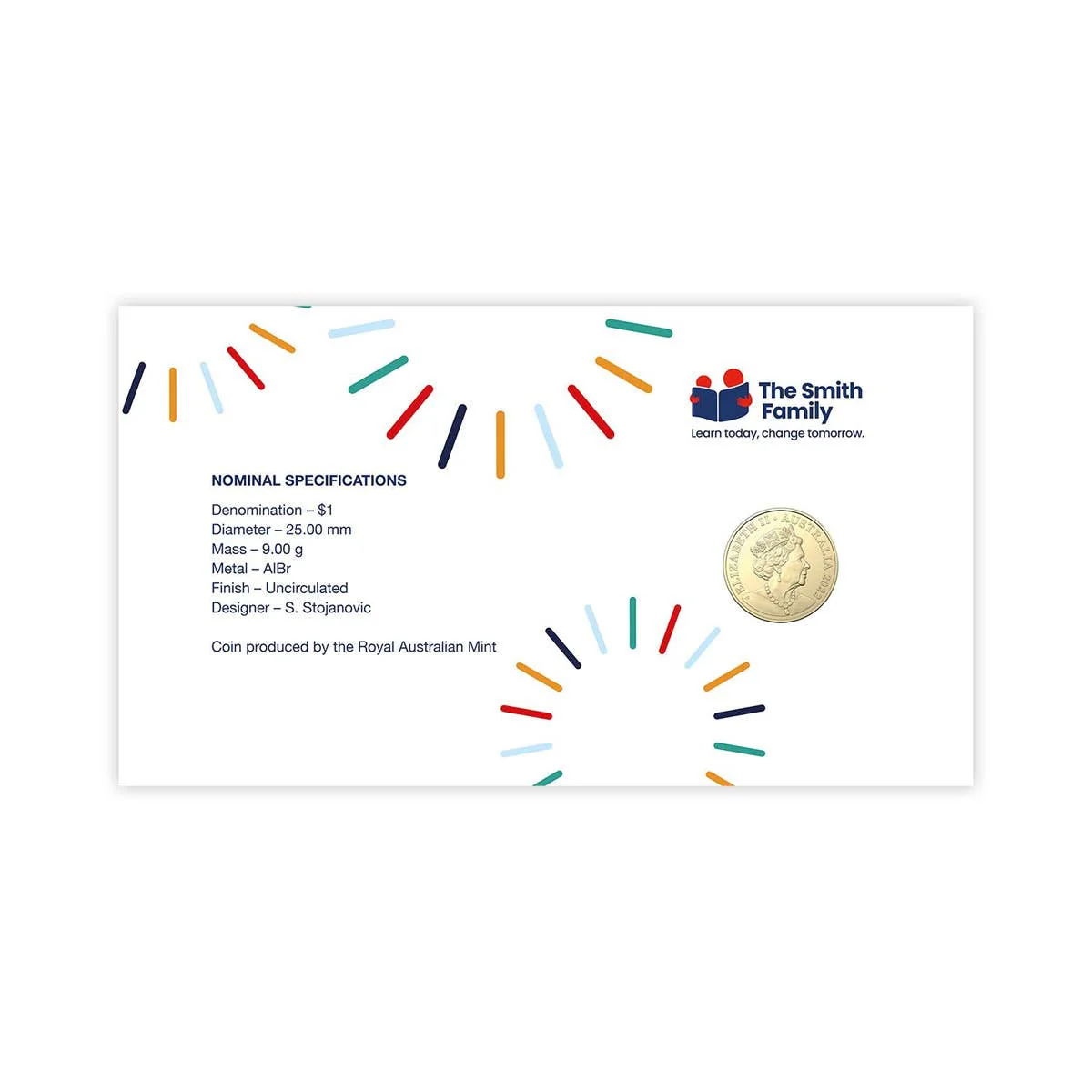 2022 $1 Centenary of the Smith Family Stamp and Coin Cover - Image 2