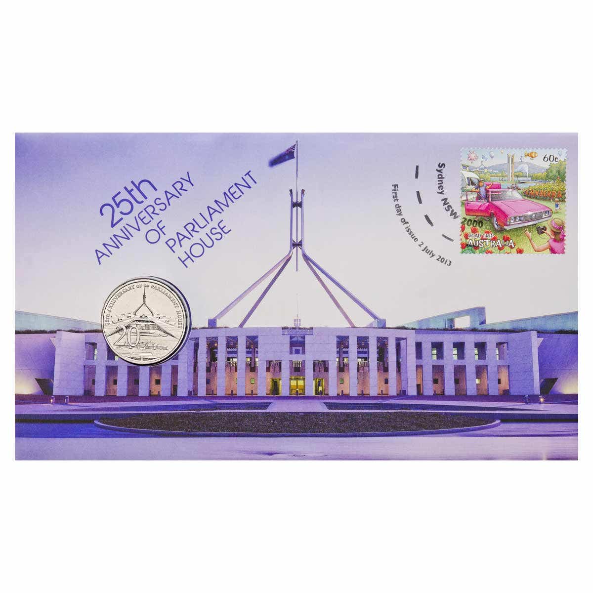Australia 25th Anniversary of Parliament House 2013 20c Stamp & Coin Cover