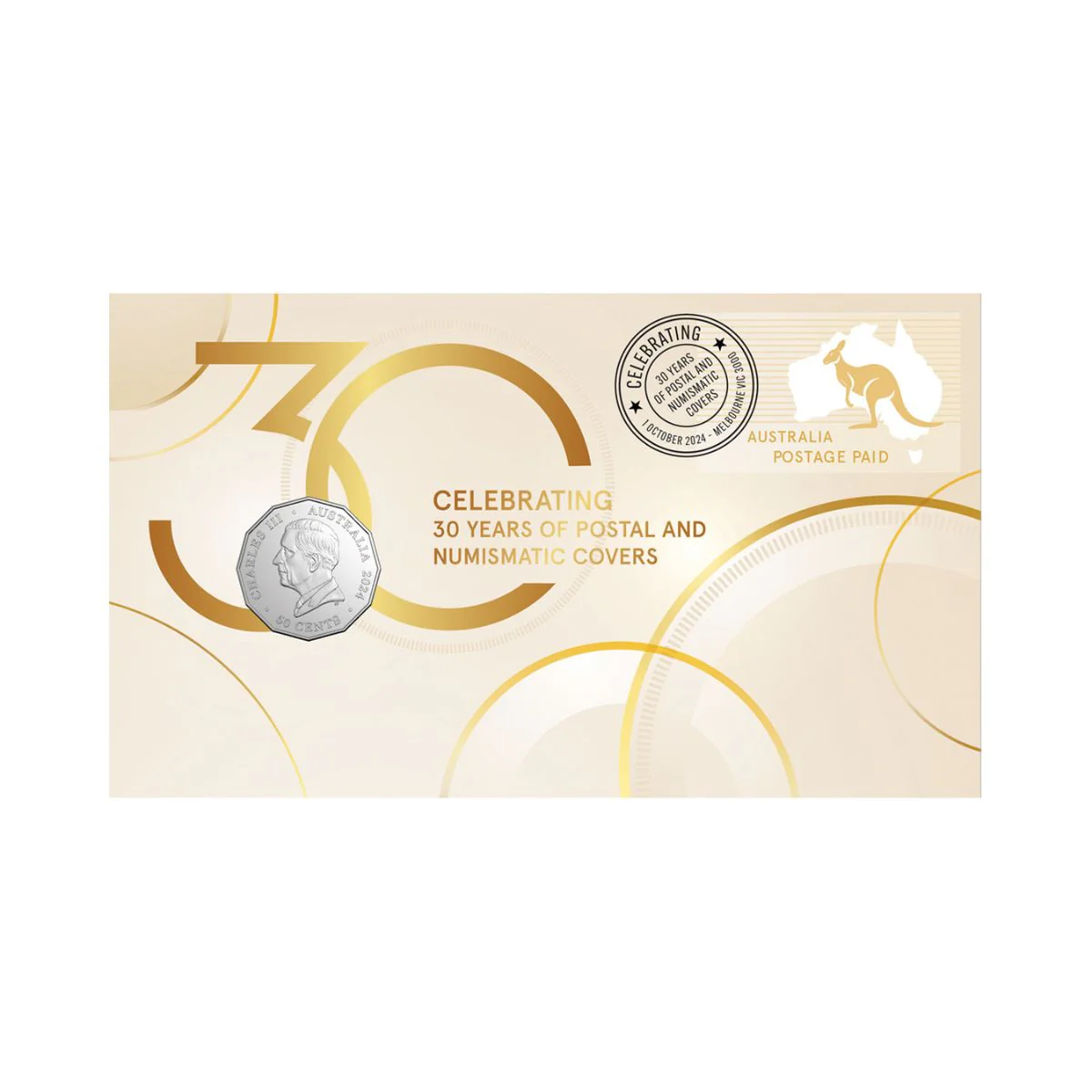 30 years of Postal And Numismatic Covers 50c Stamp & Coin Cover