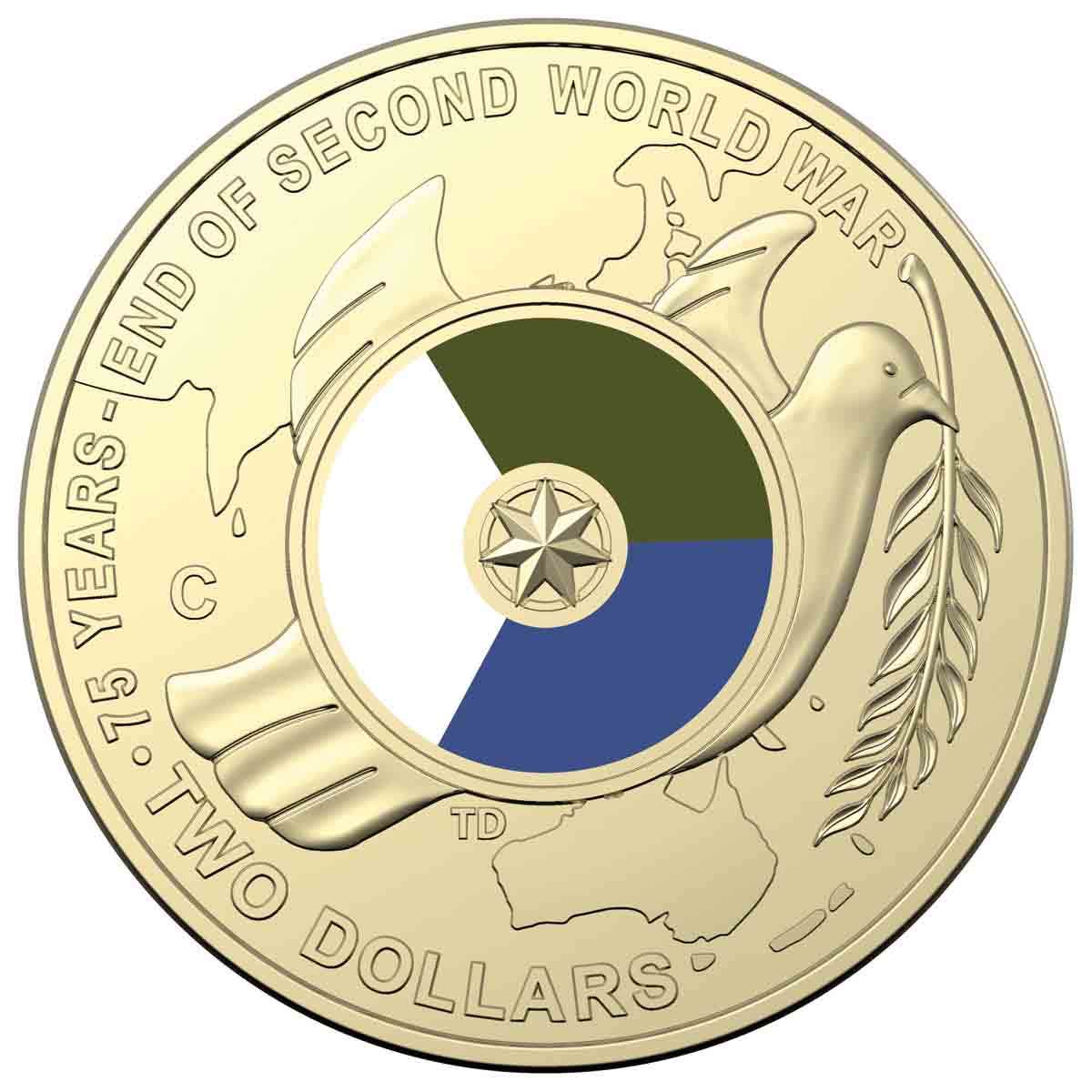 Australia End of WWII 2020 $2 C Mintmark Colour Aluminium-Bronze Uncirculated Coin - Image 2