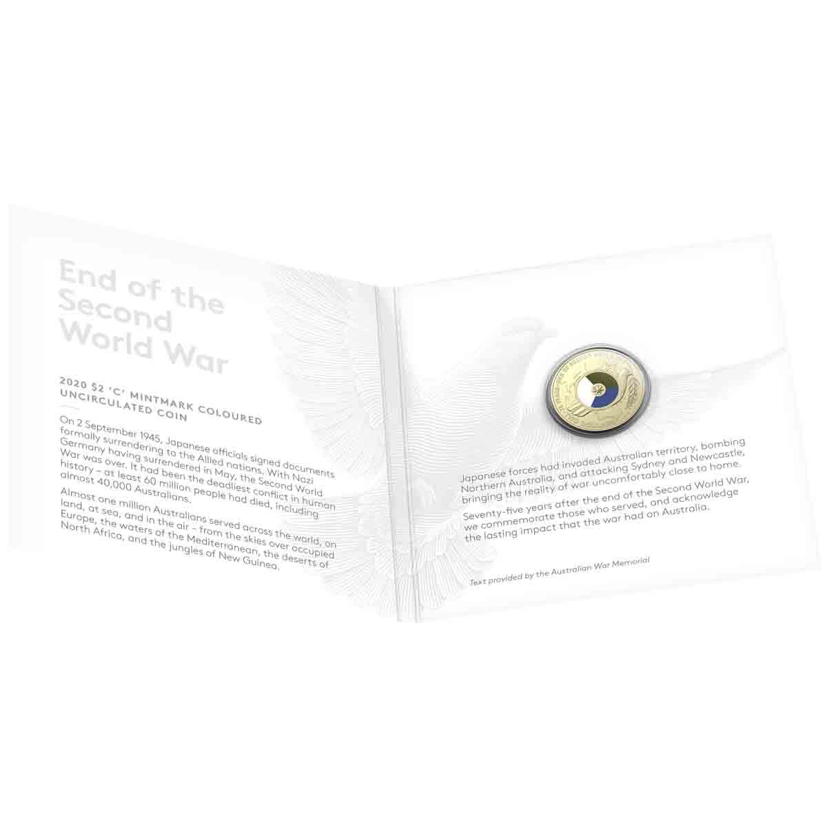 Australia End of WWII 2020 $2 C Mintmark Colour Aluminium-Bronze Uncirculated Coin - Image 4