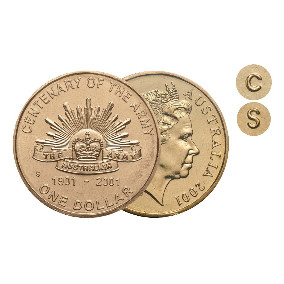 Australia Army 100th Anniversary 2001 $1 Aluminium-Bronze C & S Mintmark Uncirculated Coin Pair - Image 2
