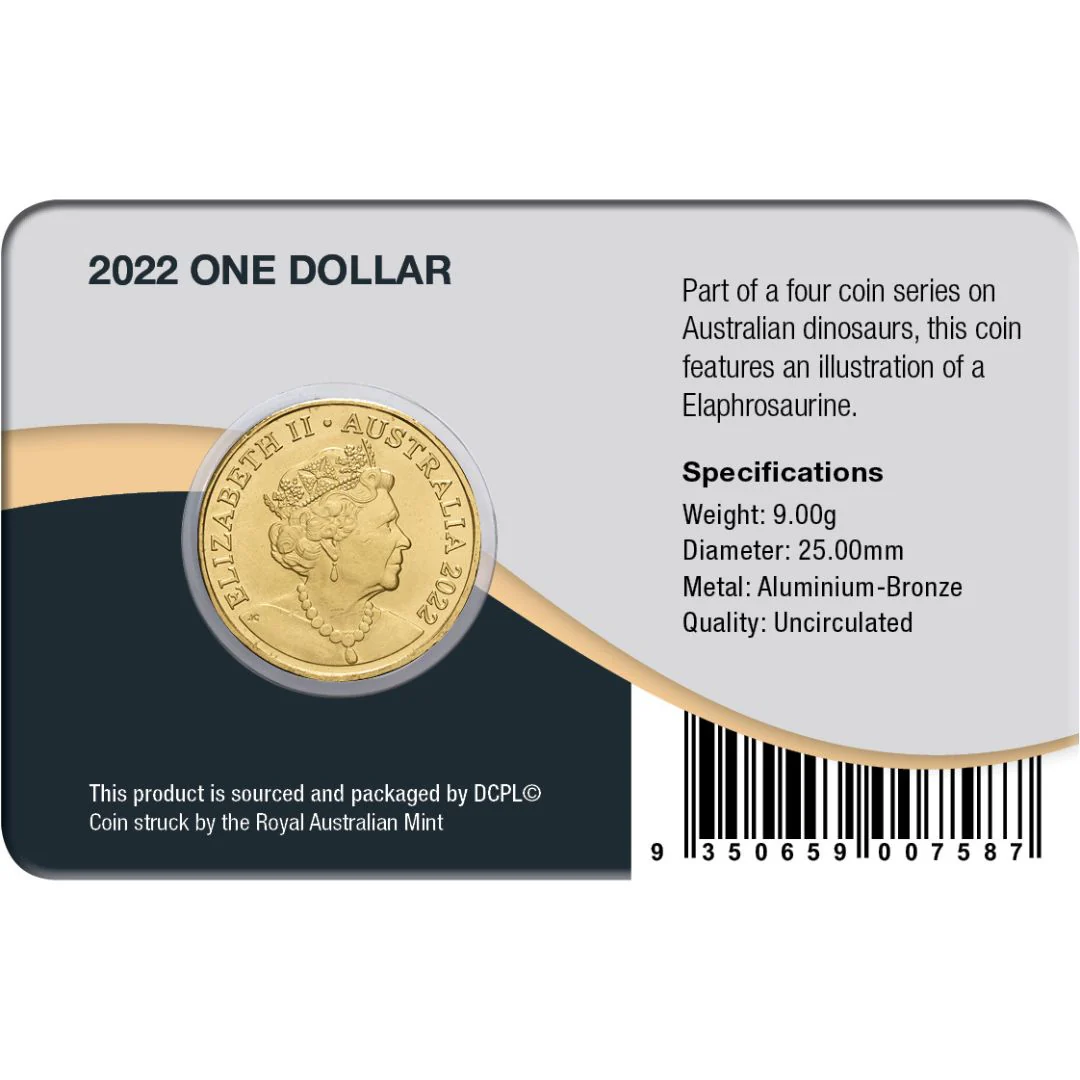Australia Dinosaurs 2022 $1 Elaphrosaurine O Privymark Aluminium-Bronze Uncirculated Coin Pack - Image 2