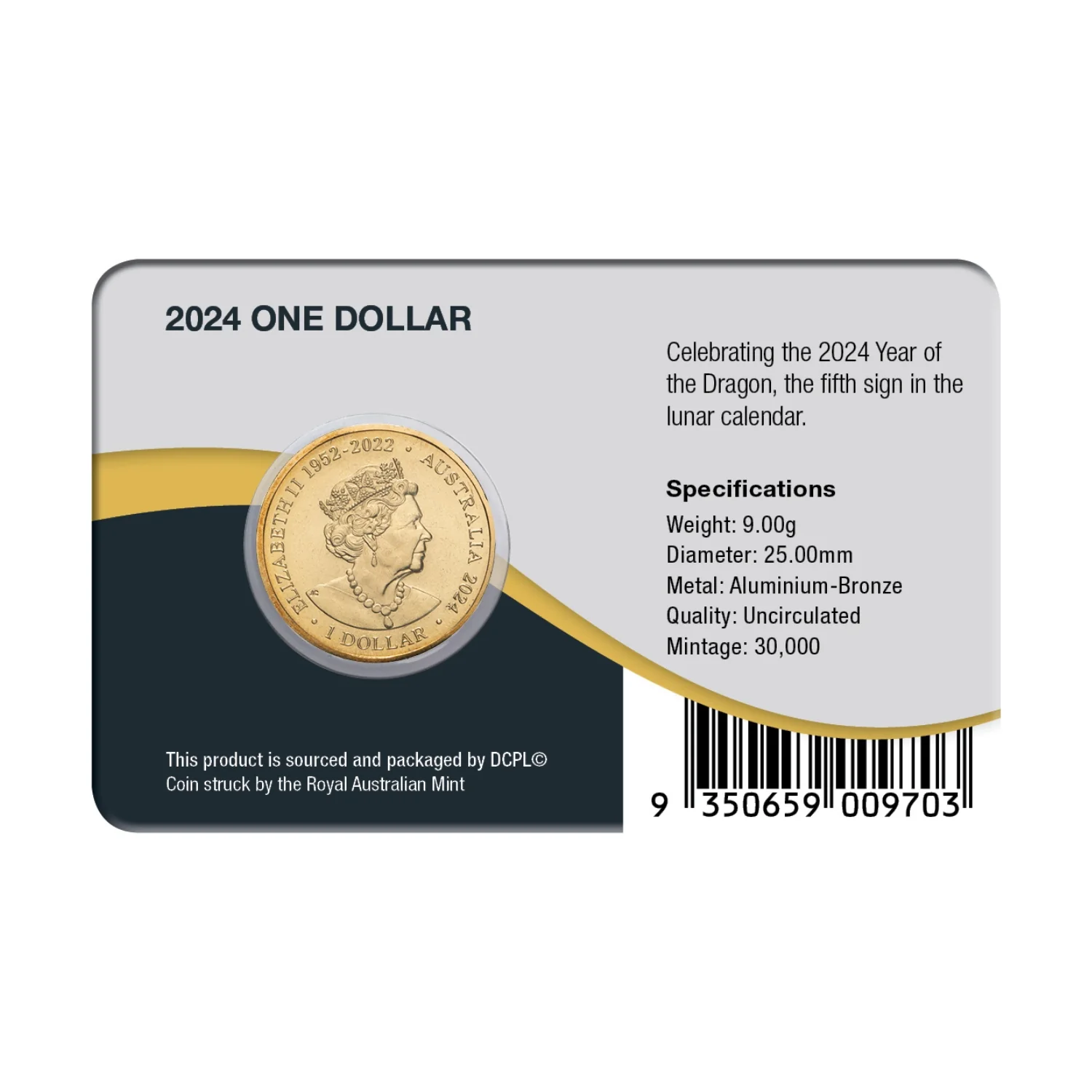 Australia Lunar Year of the Dragon Calendar 2024 $1 Aluminium-Bronze Uncirculated Coin Pack - Image 2