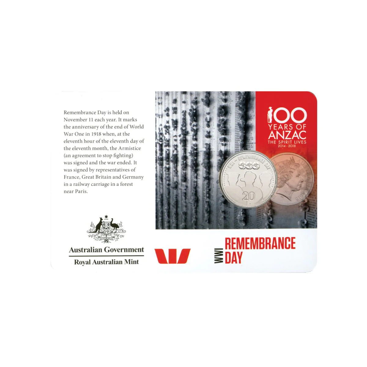 Australia 2015 20c Remembrance Day Cupro-Nickel Uncirculated Coin