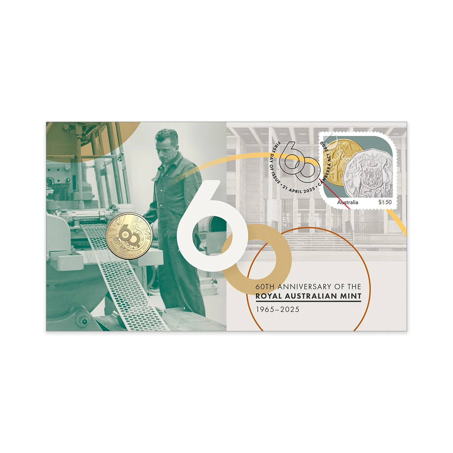 Australia 60th Anniversary of the Royal Australian Mint 2025 $1 Stamp & Coin Cover