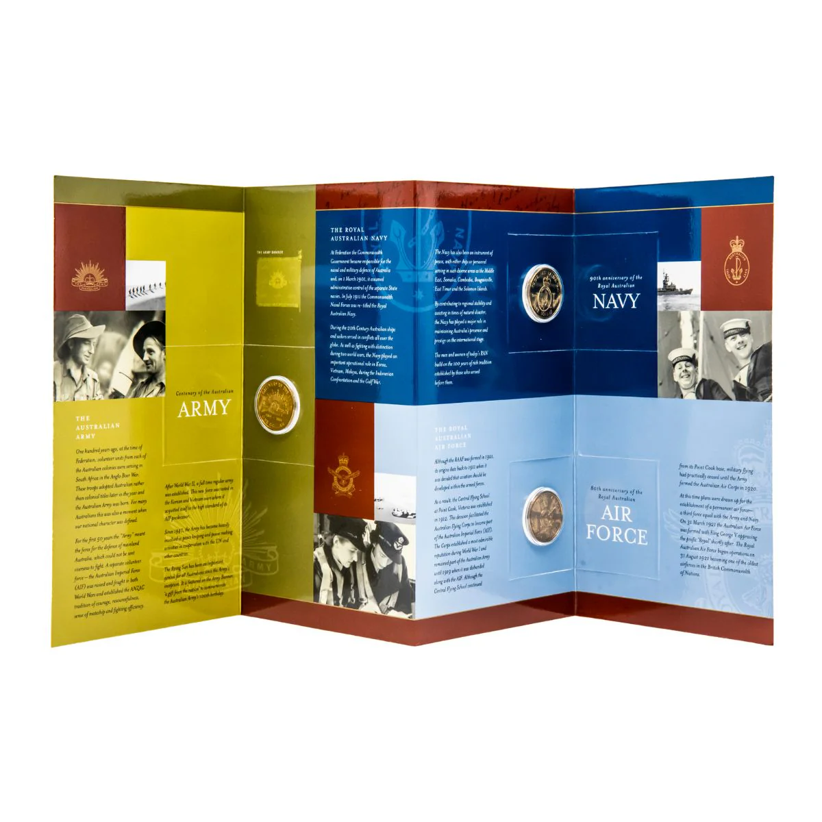 Australia Army, RAAF & Navy Anniversary 2001 $1 Alumium-Bronze Uncirculated 3-Coin Set - Image 2