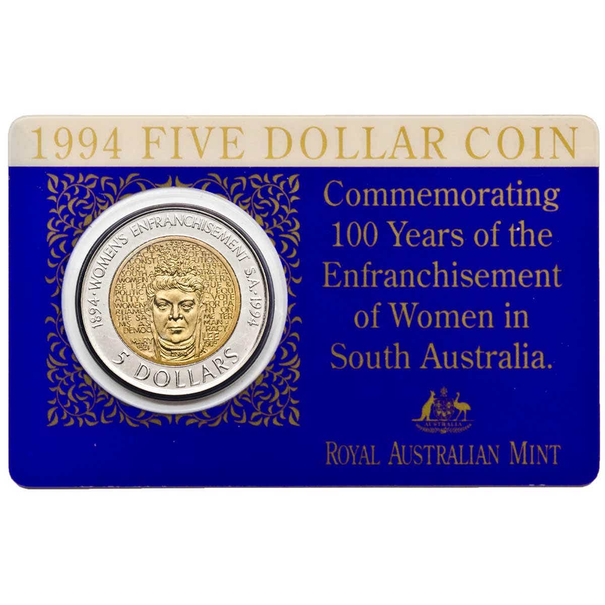 Australia Centenary of Women's Vote 1994 $5 Bimetal Uncirculated Coin - Image 3