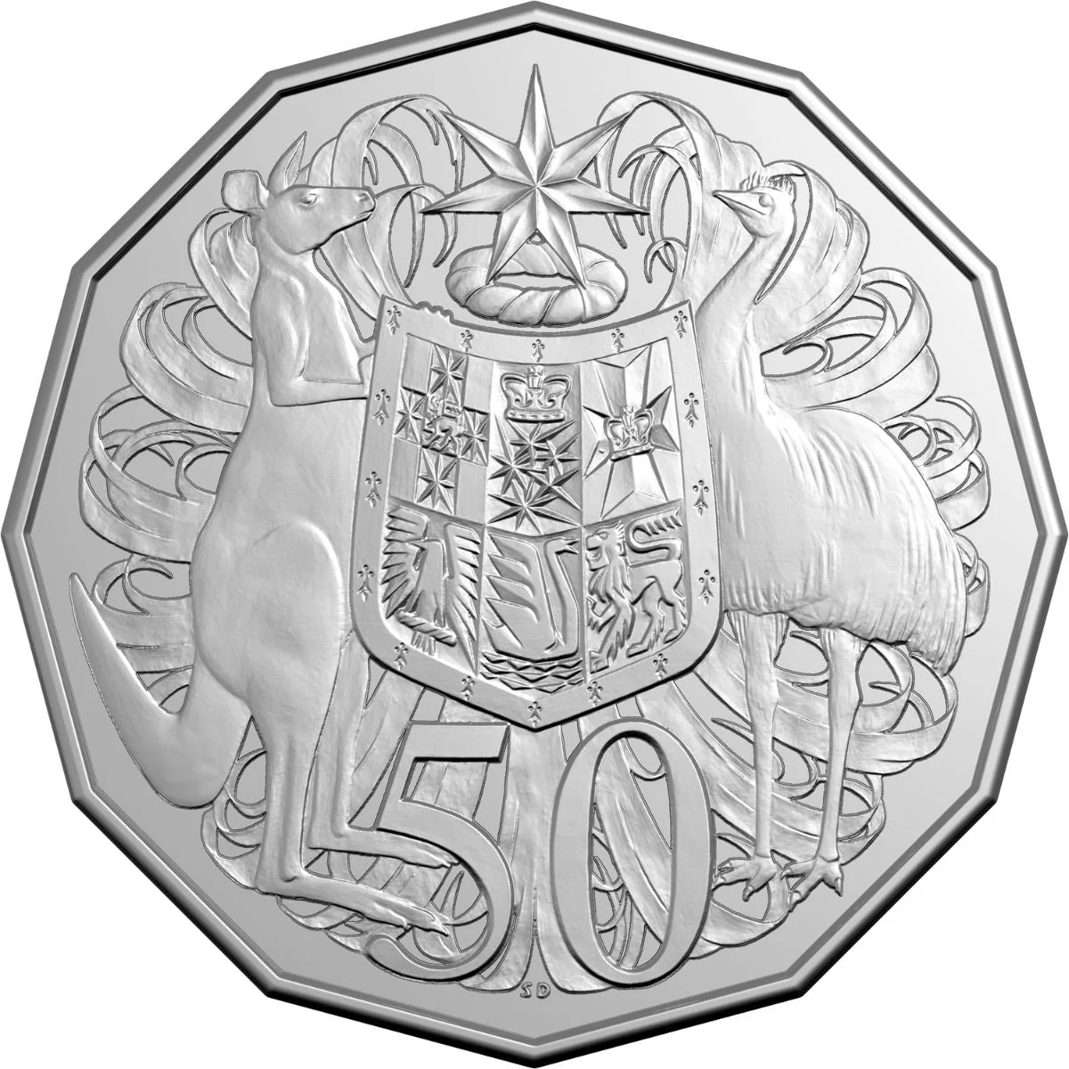 Australia Charles III 2025 50c Cupro-Nickel Uncirculated 20-Coin Heads/Heads or Tails/Tails RAM Mint Roll - Image 3