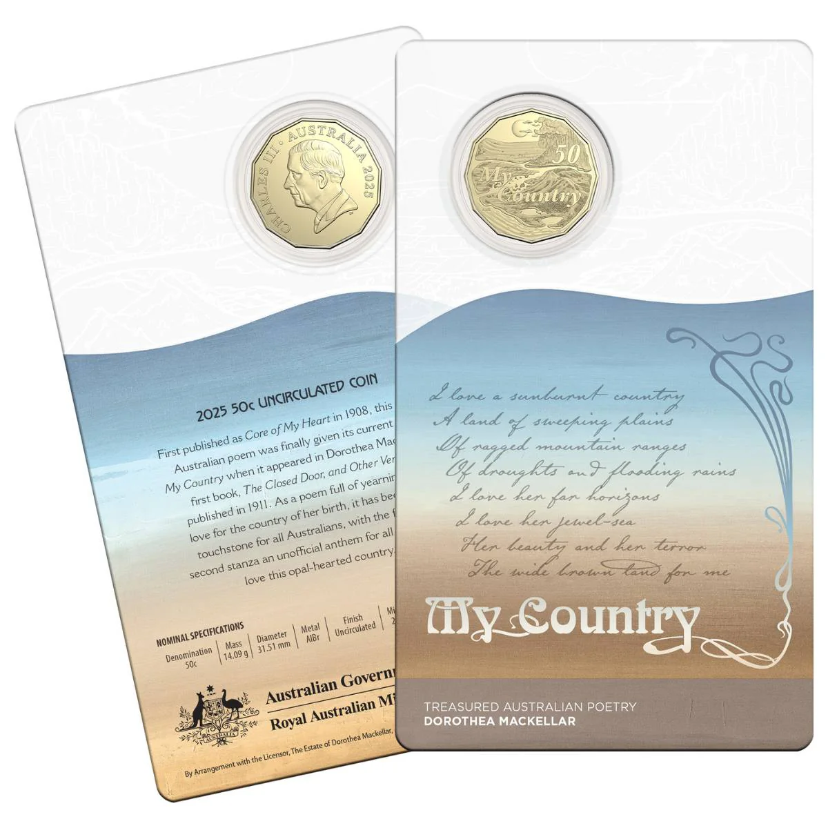 Australia Dorothea Mackellar - My Country 2025 50c Uncirculated Coin - Image 4