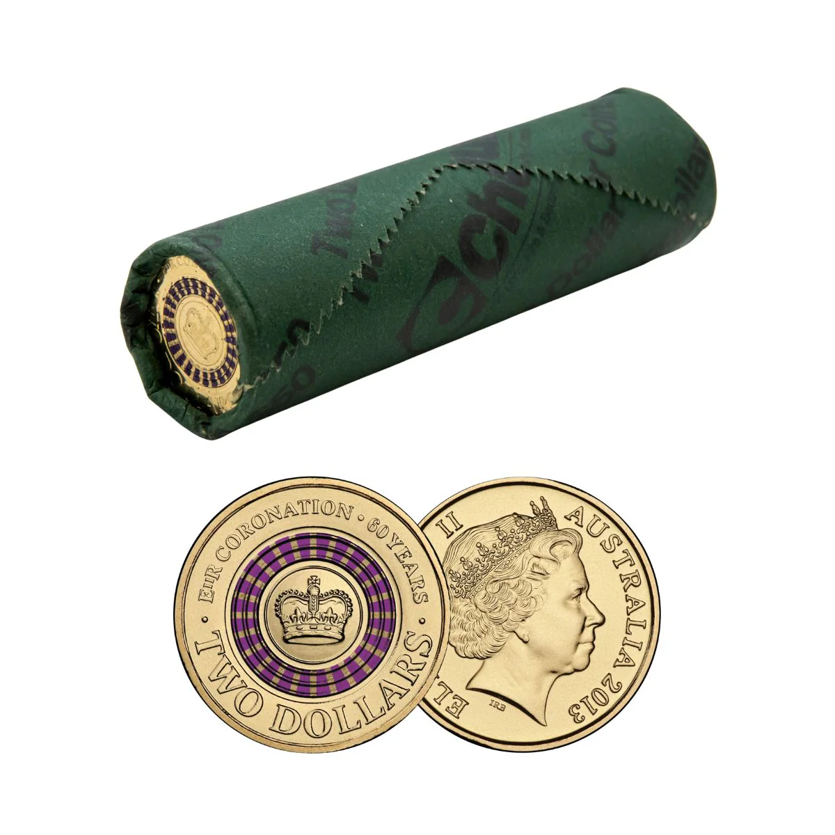 Australia Elizabeth II Coronation 60th Anniversary 2013 $2 Aluminium-Bronze Uncirculated 25-Coin Chubb Roll
