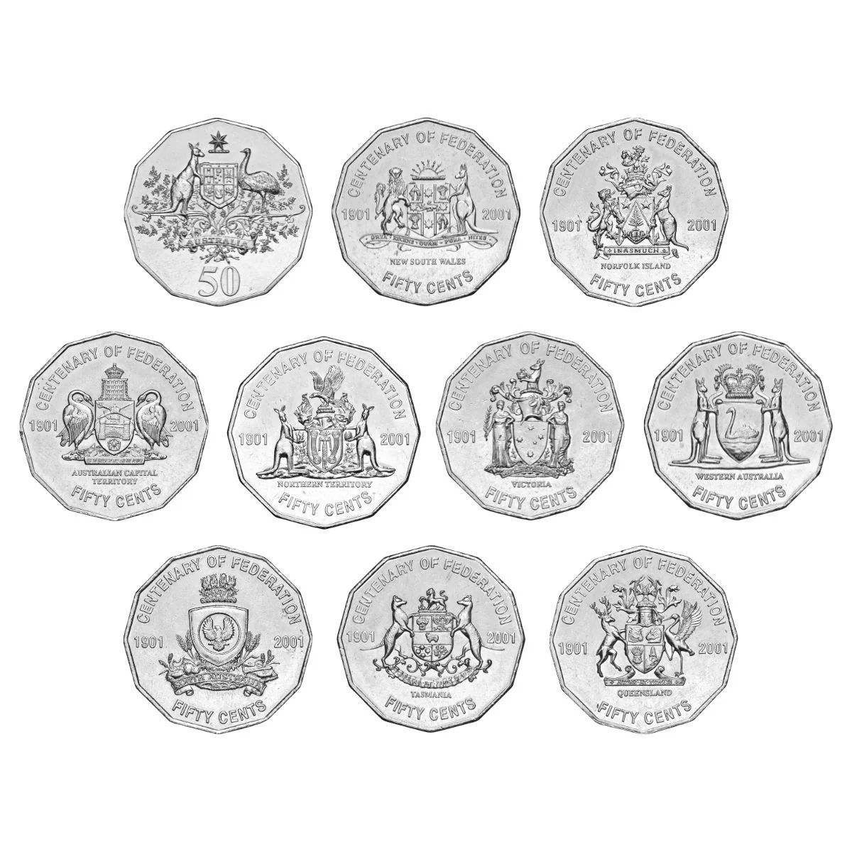 Australia Federation Centenary 2001 50c States & Territories Uncirculated 10-Coin Portfolio - Image 2