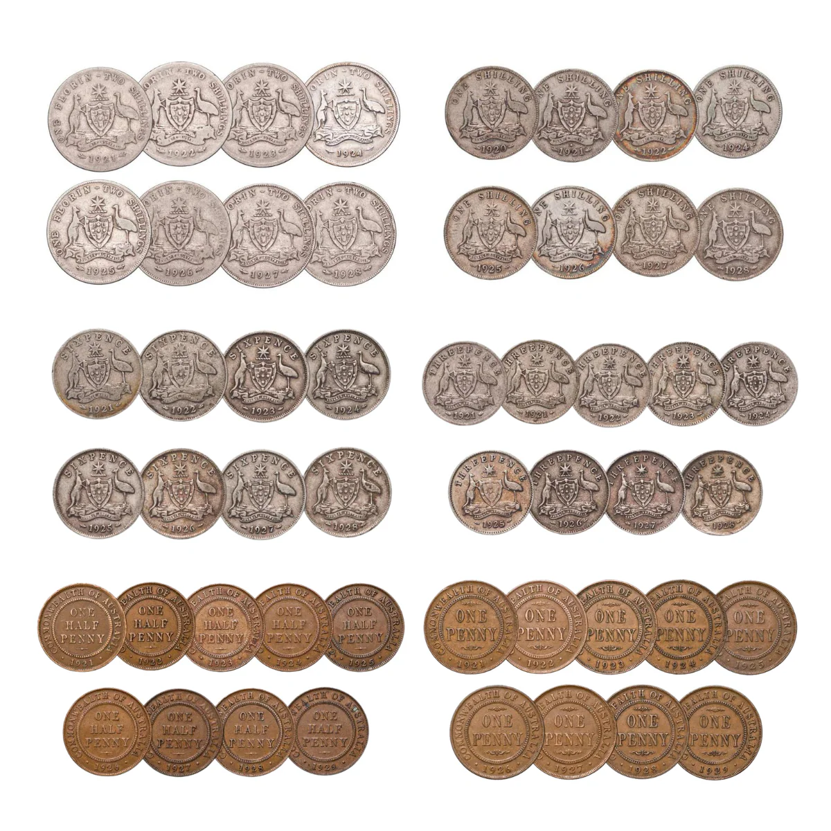 Australia George V 1921-29 Very Good-Fine 49-Coin Set
